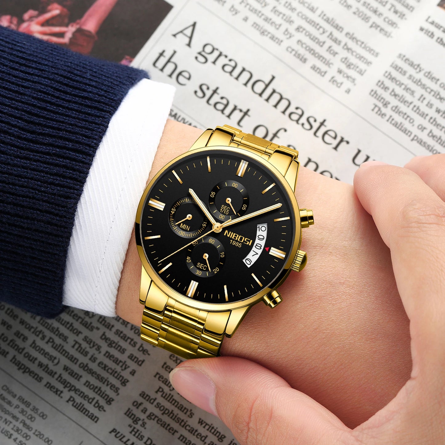 NIBOSI 2309 Wholesale Solid Stainless Steel Band Multi Function NIBOSI Mens Watch