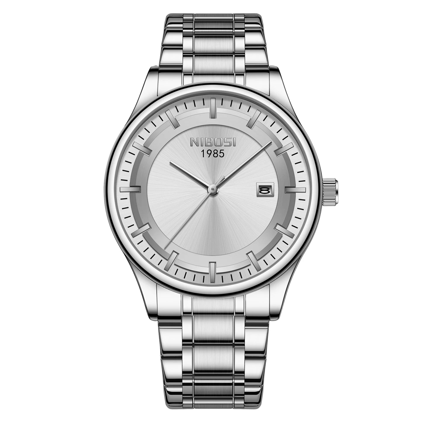 NIBOSI 2631 Business Men Auto Date Stainless Steel Band 3ATM Waterproof Quartz Wrist Watch