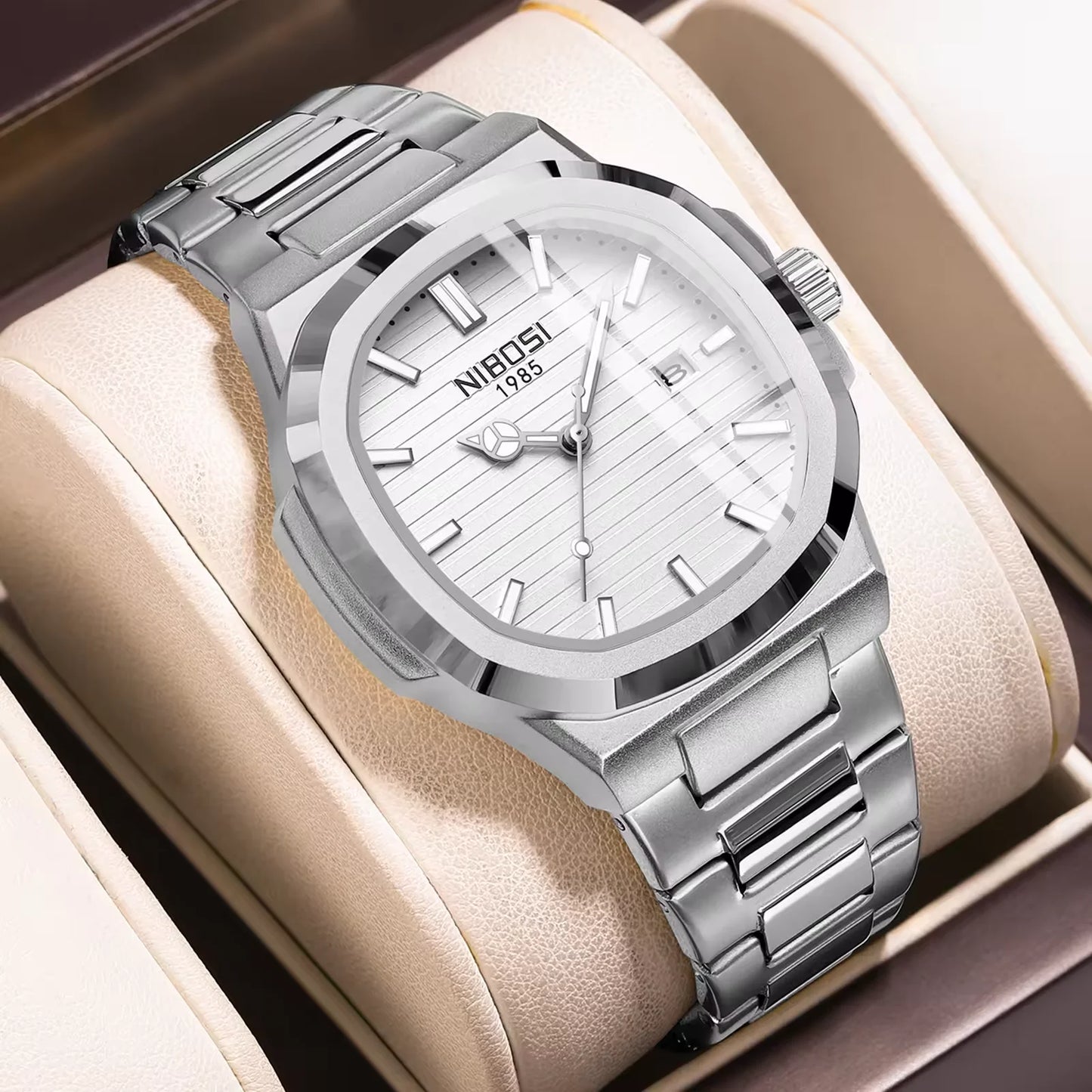 NIBOSI 2632 Fashion Luxury New Design Stainless Steel Band Alloy Case Movement Waterproof Mens Quartz Watch