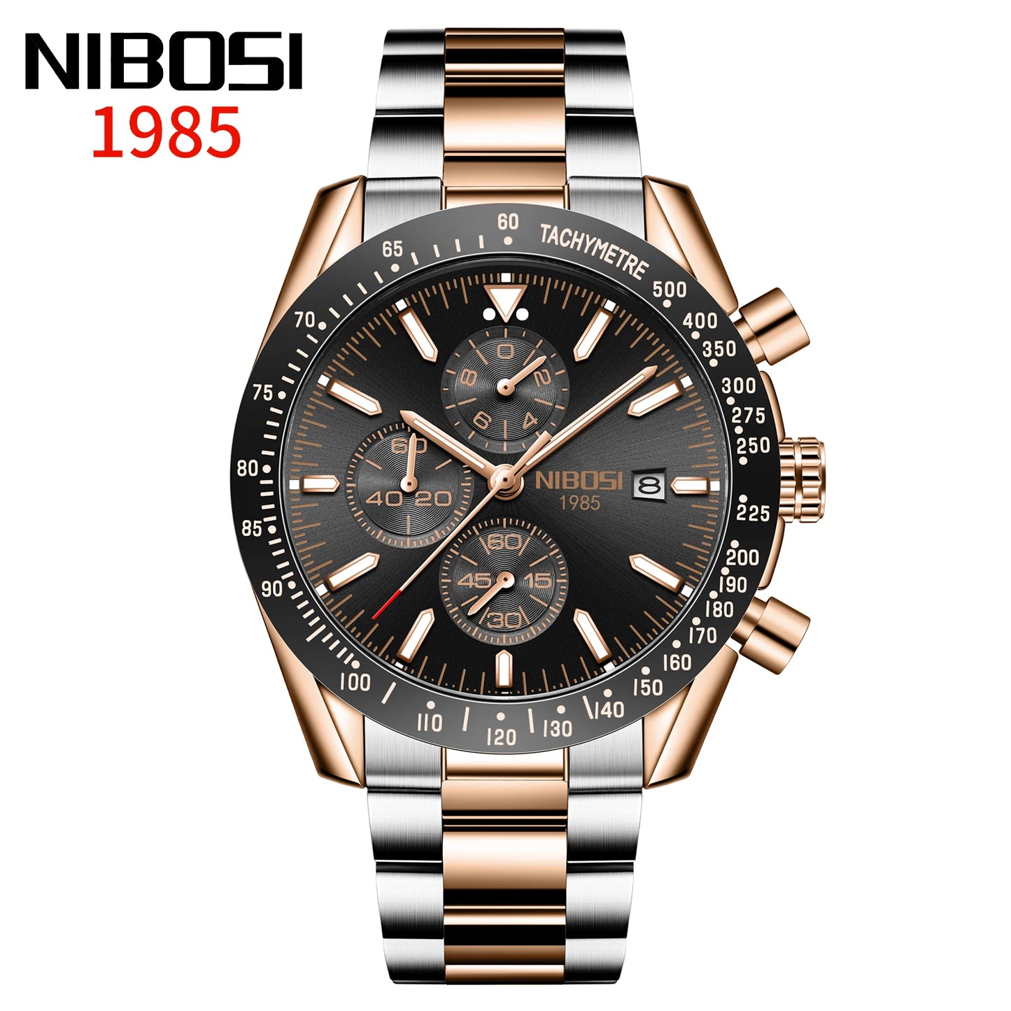NIBOSI 2615 Chronograph Auto Date Waterproof Luminous Hands Quartz Watch With Small Three Needle