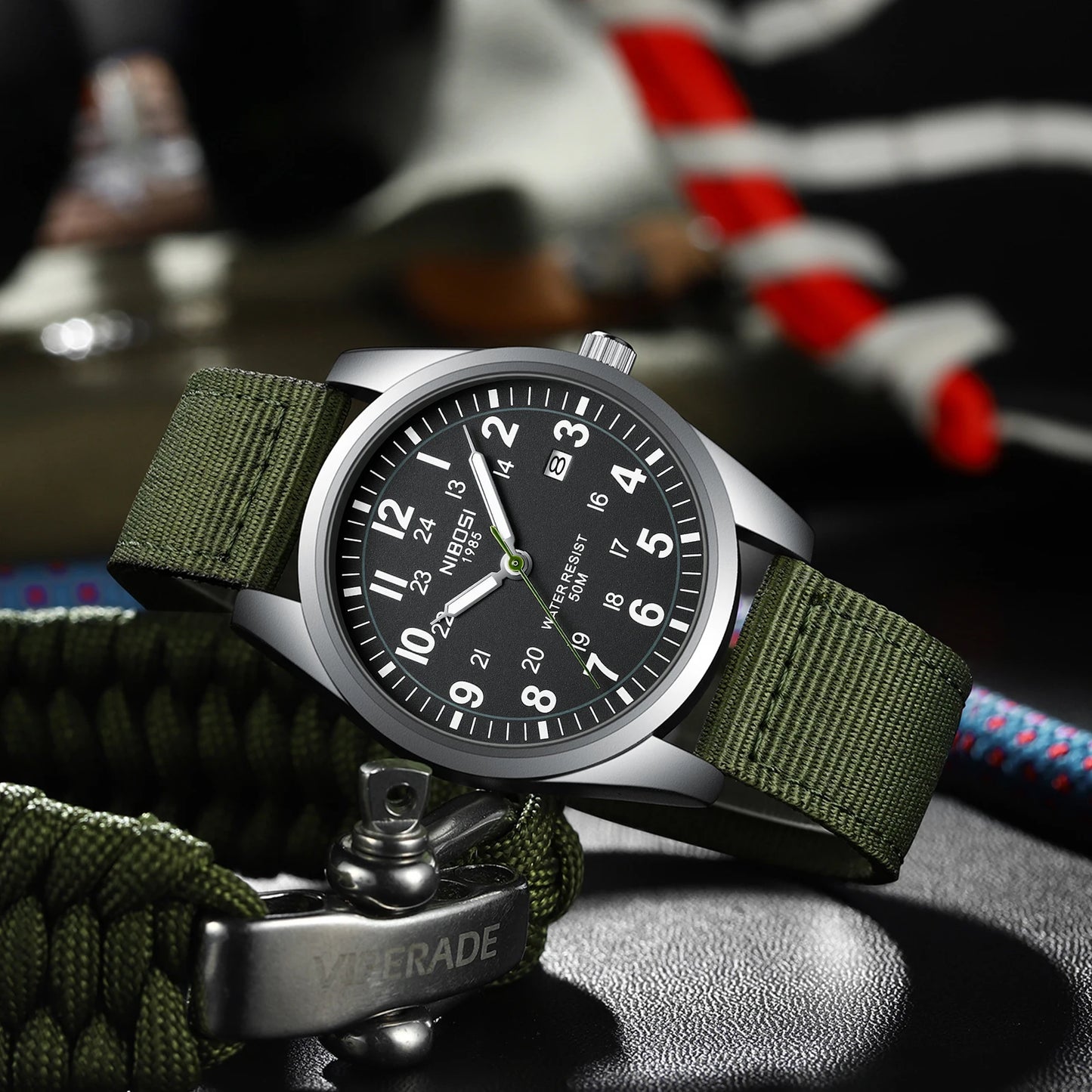 China NIBOSI 2639 Nylon Strap Wrist Watches Calendar Waterproof Sports Watch Mens Classic Mountaineering Style Watch