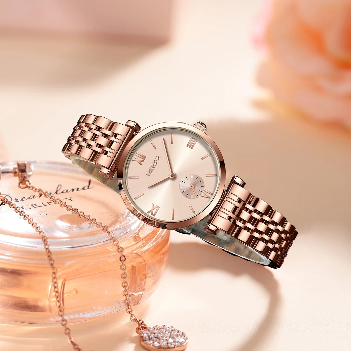 NIBOSI 2620 Wholesale Simple Design Rose Gold Steel Minimalist Women Watches Classic Analog Ladies Watch