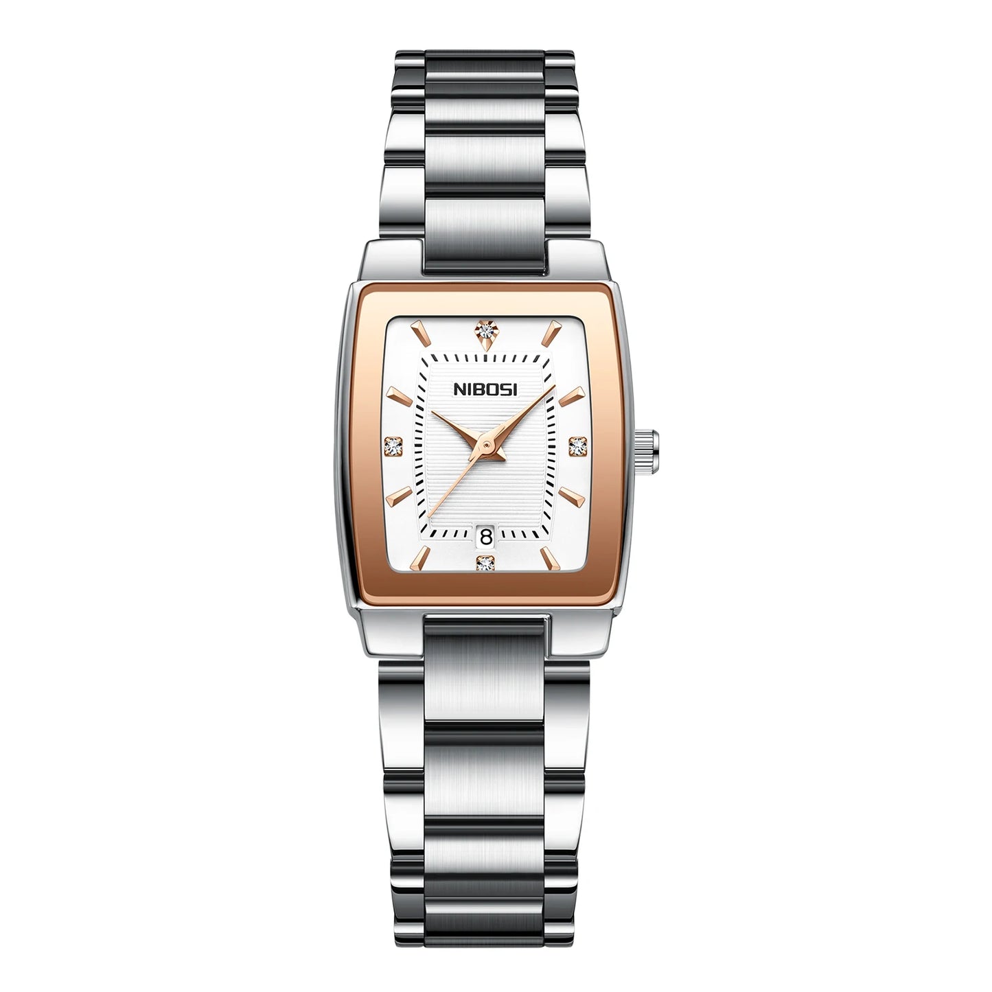 NIBOSI 2671 Square Fashion Ladies Quartz Watch Stainless Steel Bracelet Waterproof Women Wristwatch