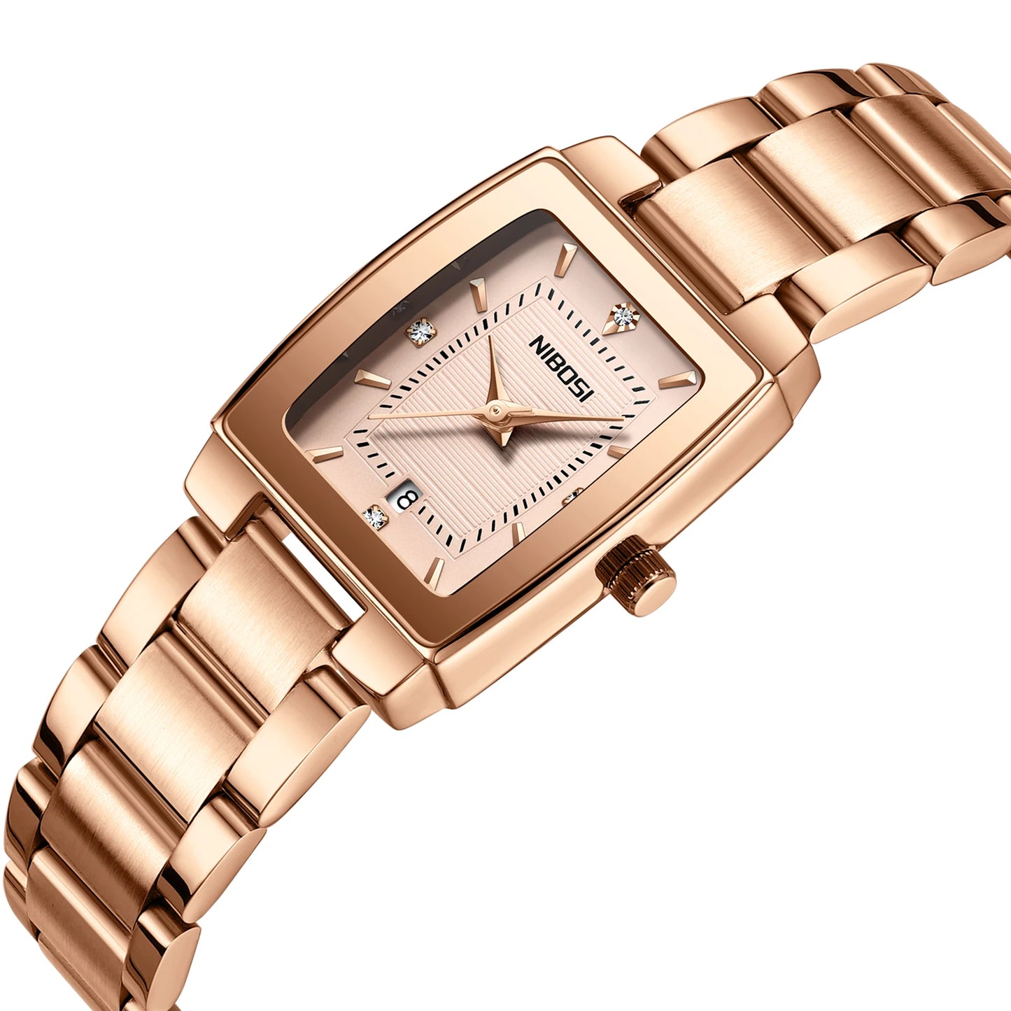 Nibosi 2671 Square Silver Watch Quartz Calendar Steel Strip Waterproof Women Stainless Steel Watch