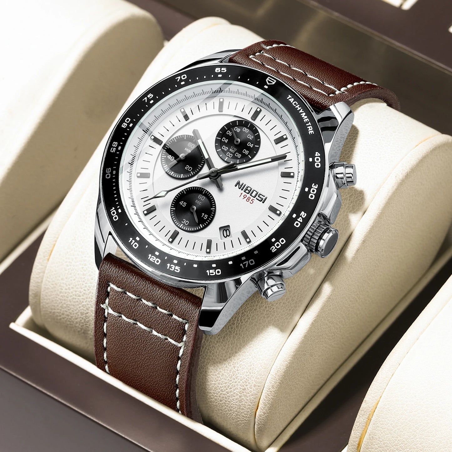New NIBOSI 2636 Luxury Sport Watch Top Brand Creative Chronograph Leather Strap Wristwatch Luminous Waterproof Men Watches