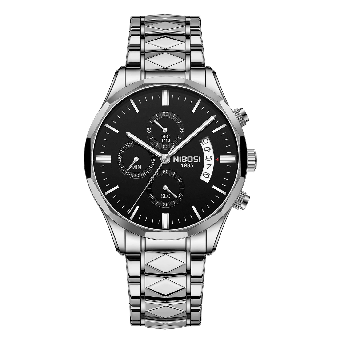 NIBOSI 2655 Multi-function Chronograph Watches Waterproof Quartz Watch for Men Stainless Steel Strap Men Wristwatch