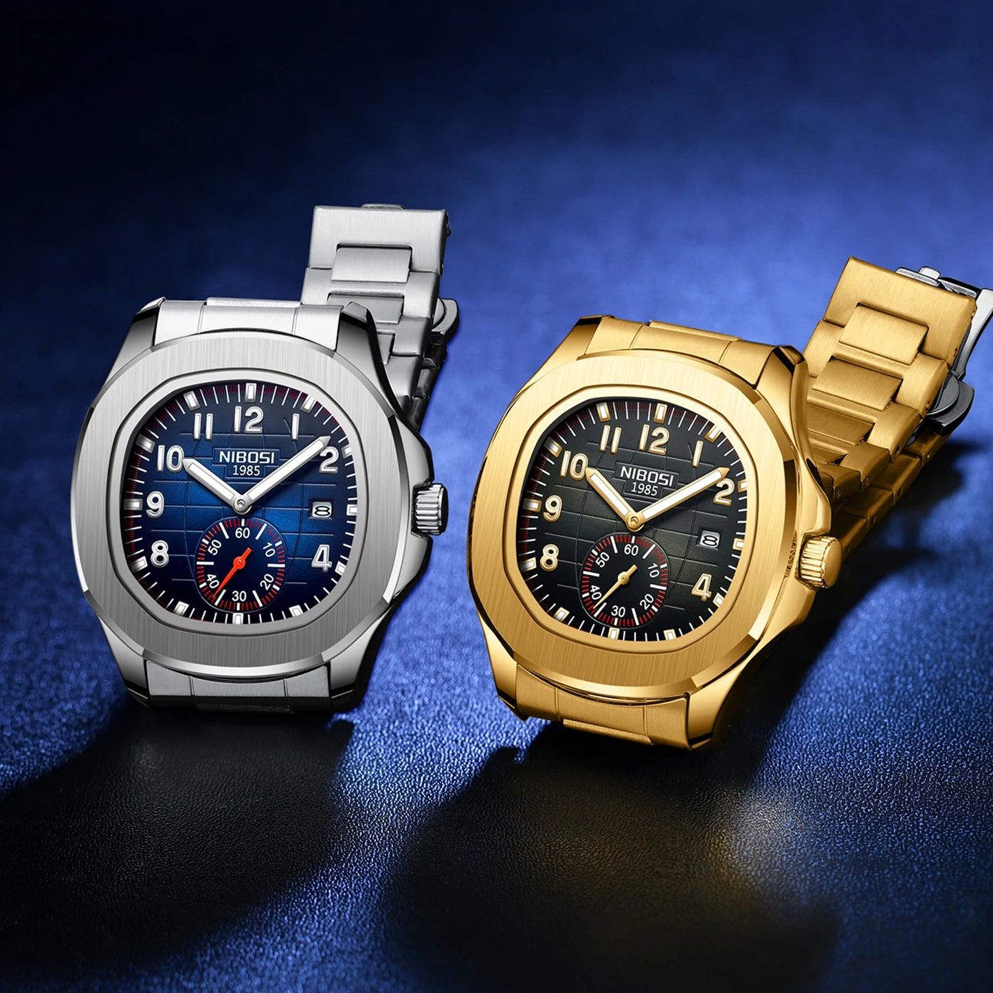 NIBOSI Brand Manufacturer Wholesale Price 2653 Men Stainless Steel Silicone Strap Square Blue Quartz Watch