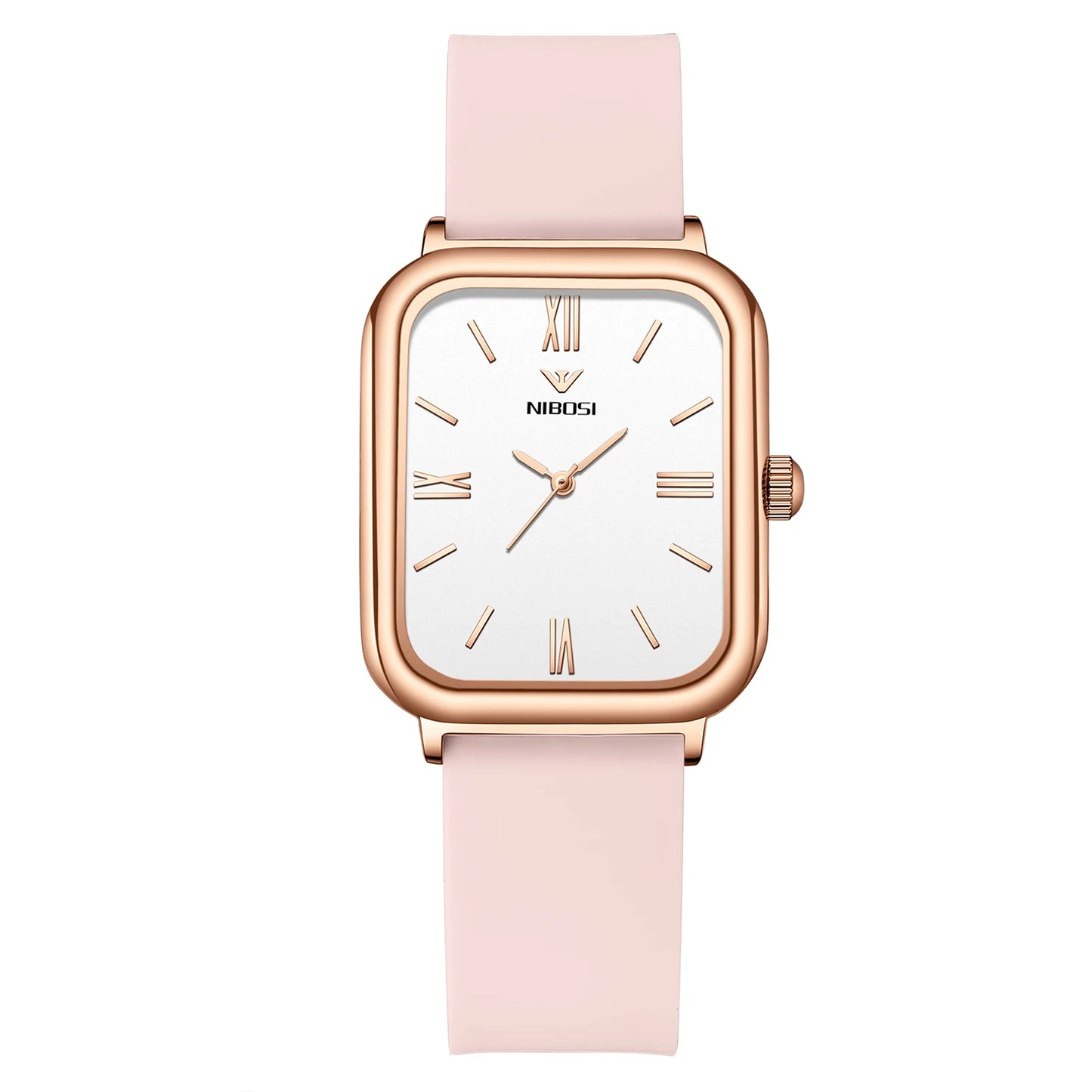 NIBOSI 2562 Customize Logo Simple Design Fashion Ladies Wristwatch Square Dial Silicone Band Women Quartz Watches