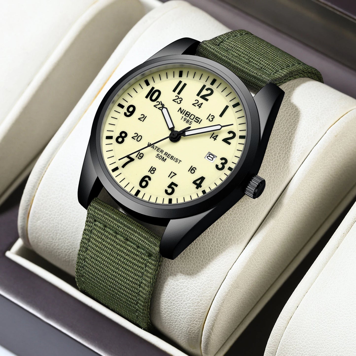China NIBOSI 2639 Nylon Strap Wrist Watches Calendar Waterproof Sports Watch Mens Classic Mountaineering Style Watch