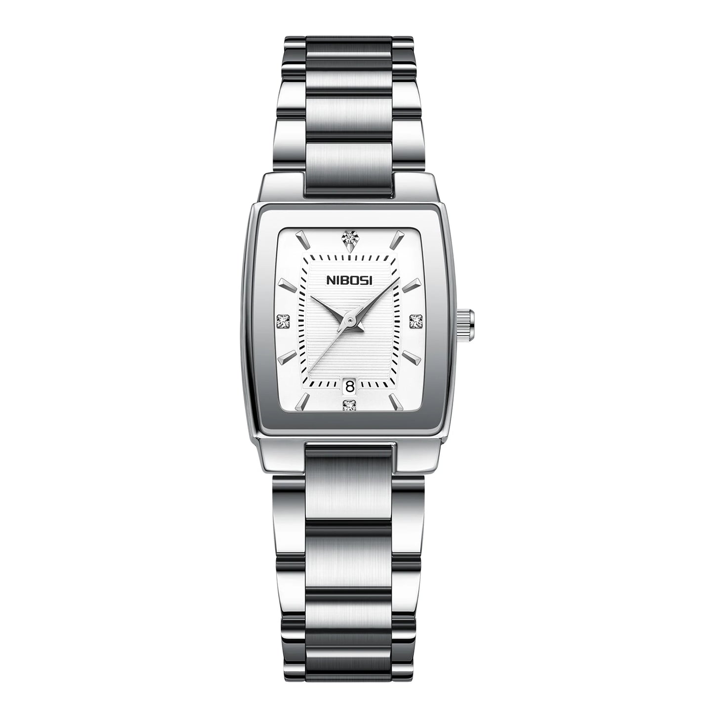 NIBOSI 2671 Square Fashion Ladies Quartz Watch Stainless Steel Bracelet Waterproof Women Wristwatch