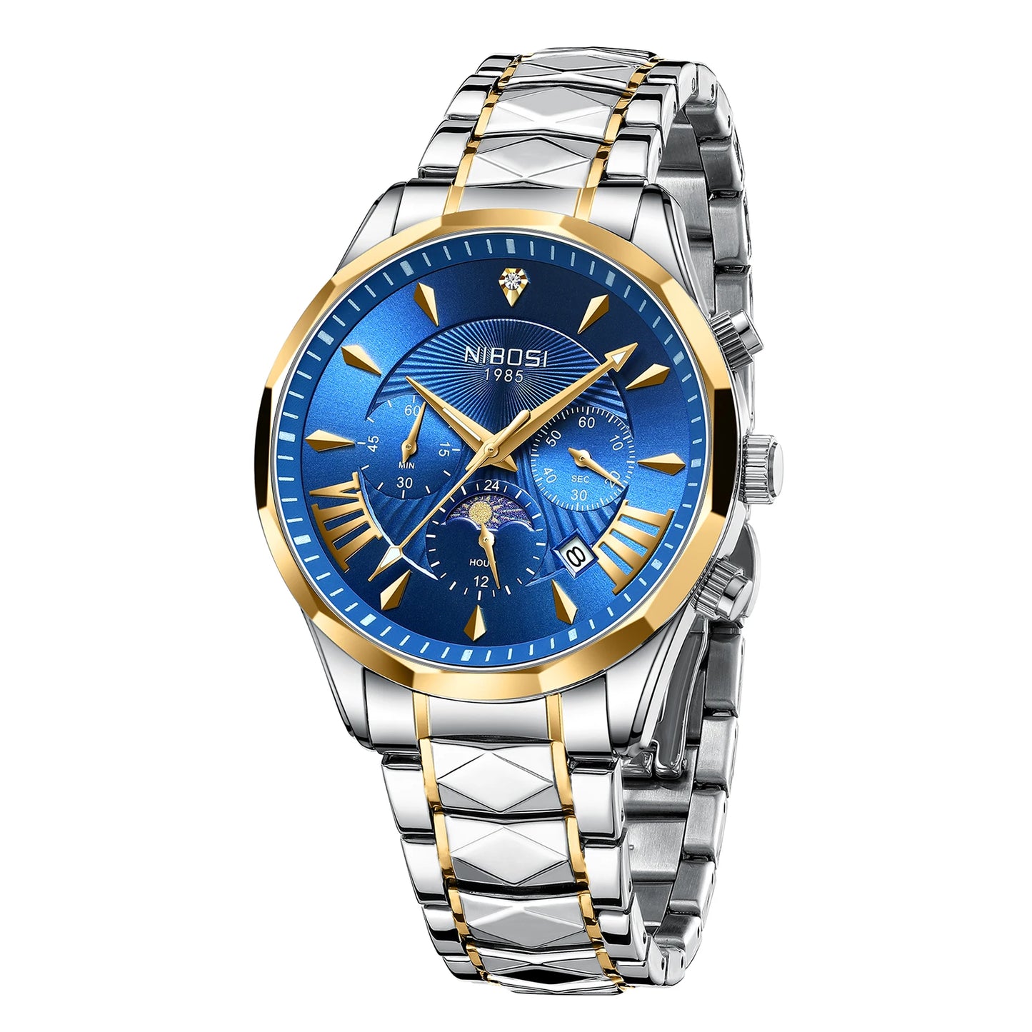 NIBOSI 2659 Mens Fashion Antique Auto Date Chronograph Alloy Case Stainless Steel Quartz Watch