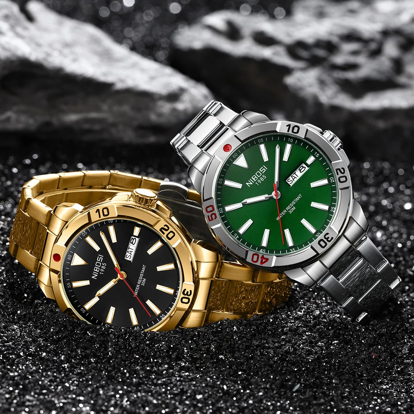 NIBOSI 2660 Business Luxury Mens Stainless Steel Strap Alloy Case Mineral Glasses Quartz Watch