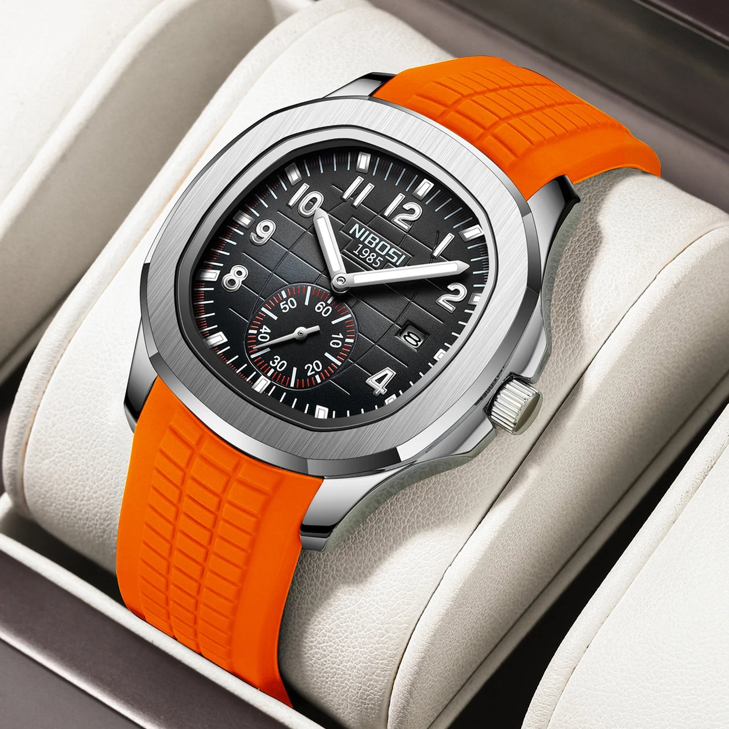 NIBOSI Brand Manufacturer Wholesale Price 2653 Men Stainless Steel Silicone Strap Square Blue Quartz Watch