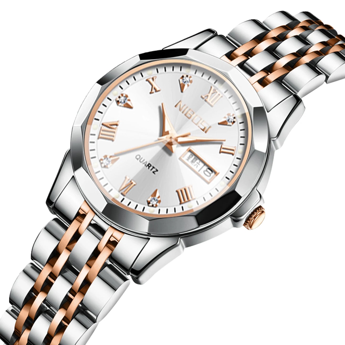 NIBOSI 2618 Women Fashion Luxury Elegant Street Wear Stainless Steel Band Mineral Glass Quartz Watch