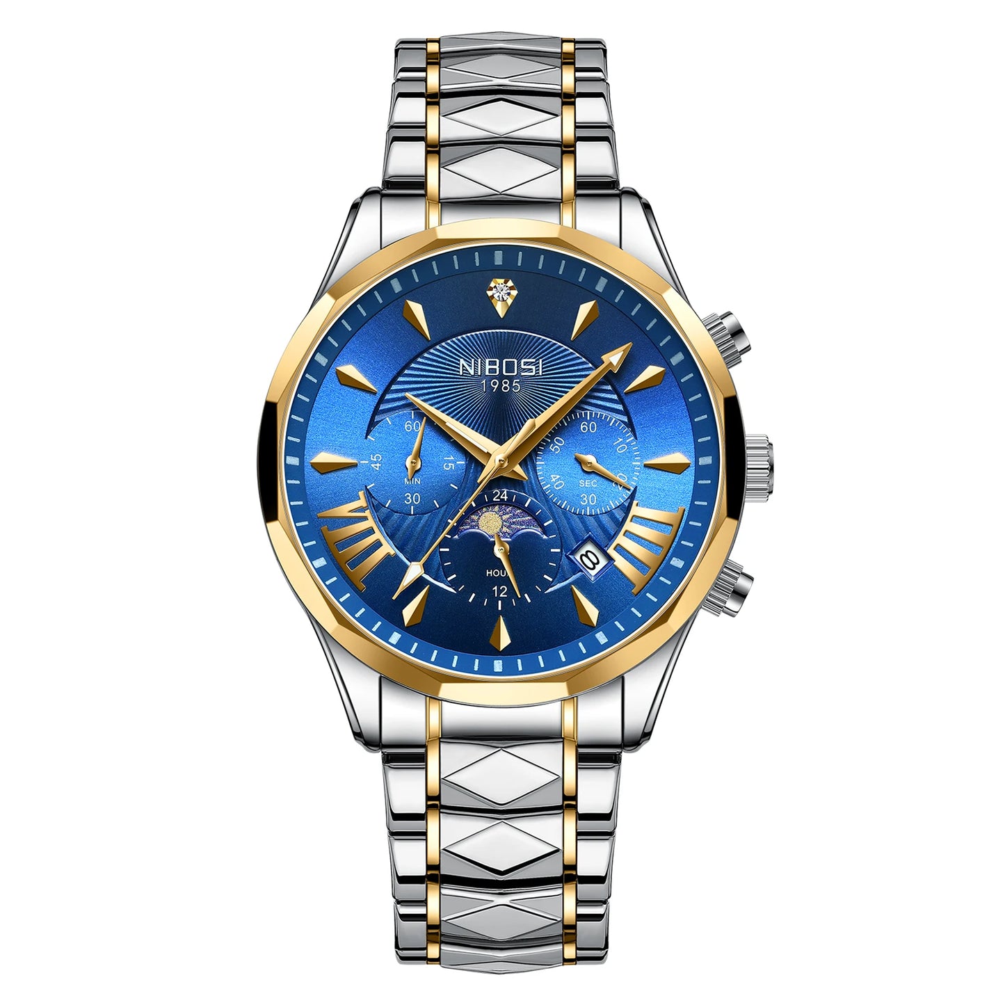 NIBOSI 2659 Mens Fashion Antique Auto Date Chronograph Alloy Case Stainless Steel Quartz Watch