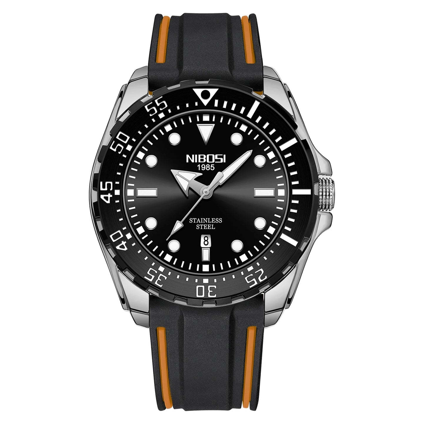 NIBOSI 2616 Men's Business Solid Steel Strip High-end Luminous Calendar Waterproof Black Blue Watch