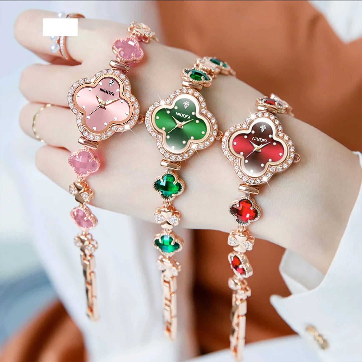 NIBOSI 2617L Four-leaf Bracelet Lady Watches Luxury Design 2023 Vintage Women Watch