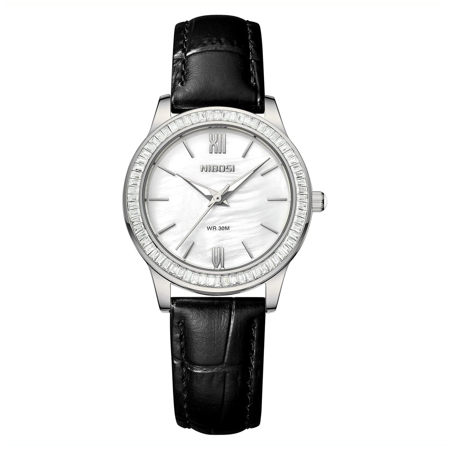 NIBOSI 2677 Women Elegant Fashion Luxury Leather Strap Diamond Quartz Watch