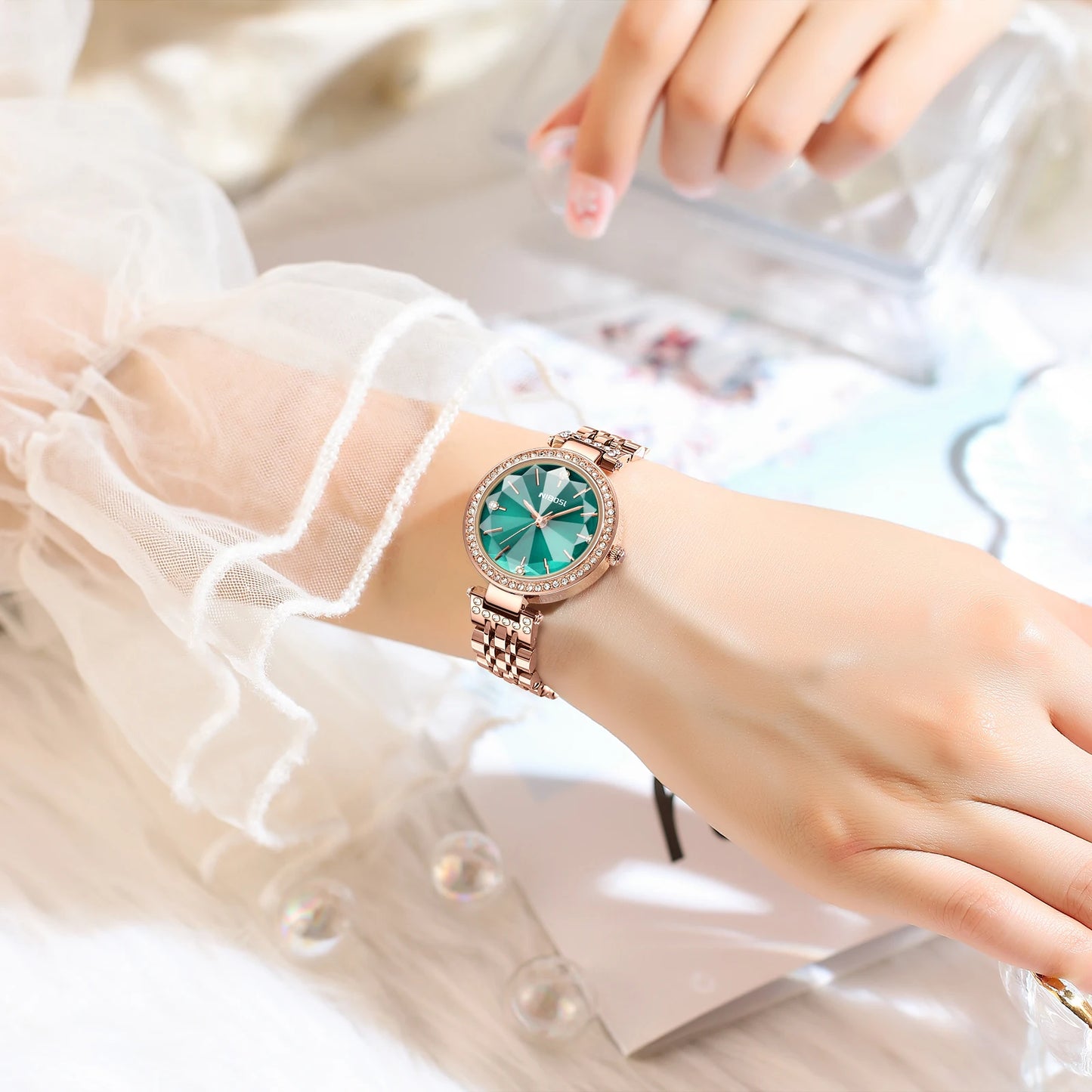 China Supplier Original NIBOSI 2622 Shiny Watches Montre Clock Watches Women Moissanite Wholesale Designer Ladies Watch