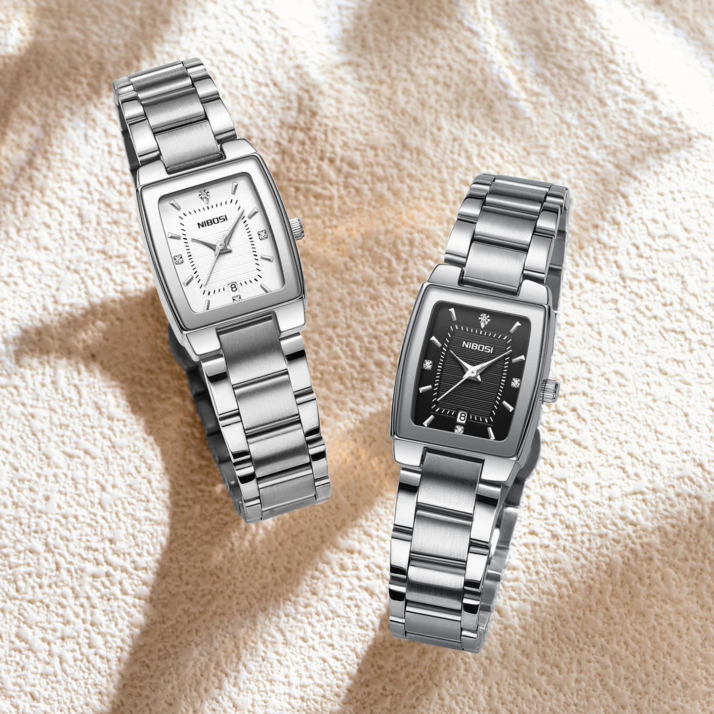 Nibosi 2671 Wholesale Fashion Explosion Light Luxury Square Silver Quartz Watch With Calendar Steel Belt Waterproof Watch