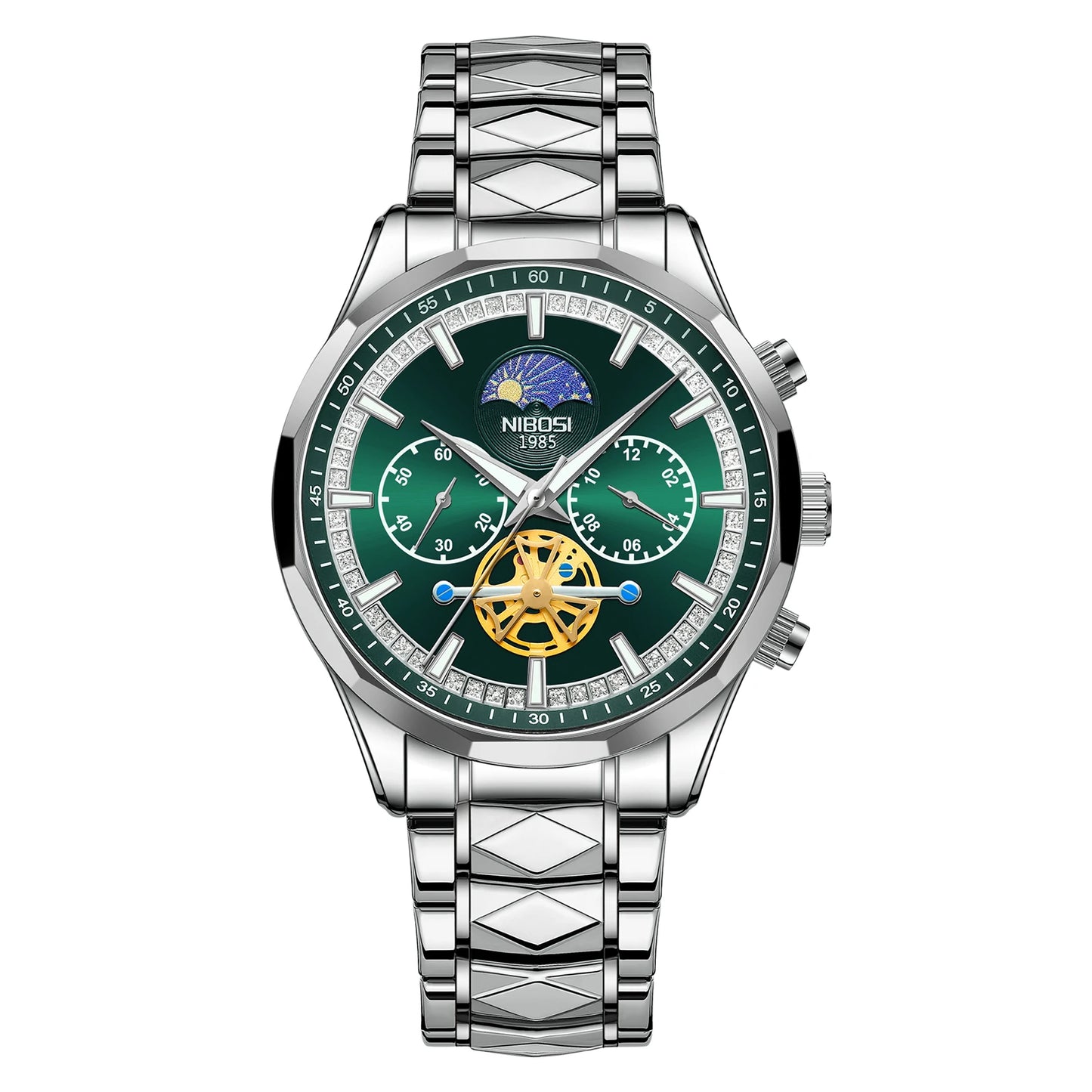 NIBOSI 2656 New Model Fashion Stainless Steel Band Chronograph Three Small Needles Quartz Watch for Men