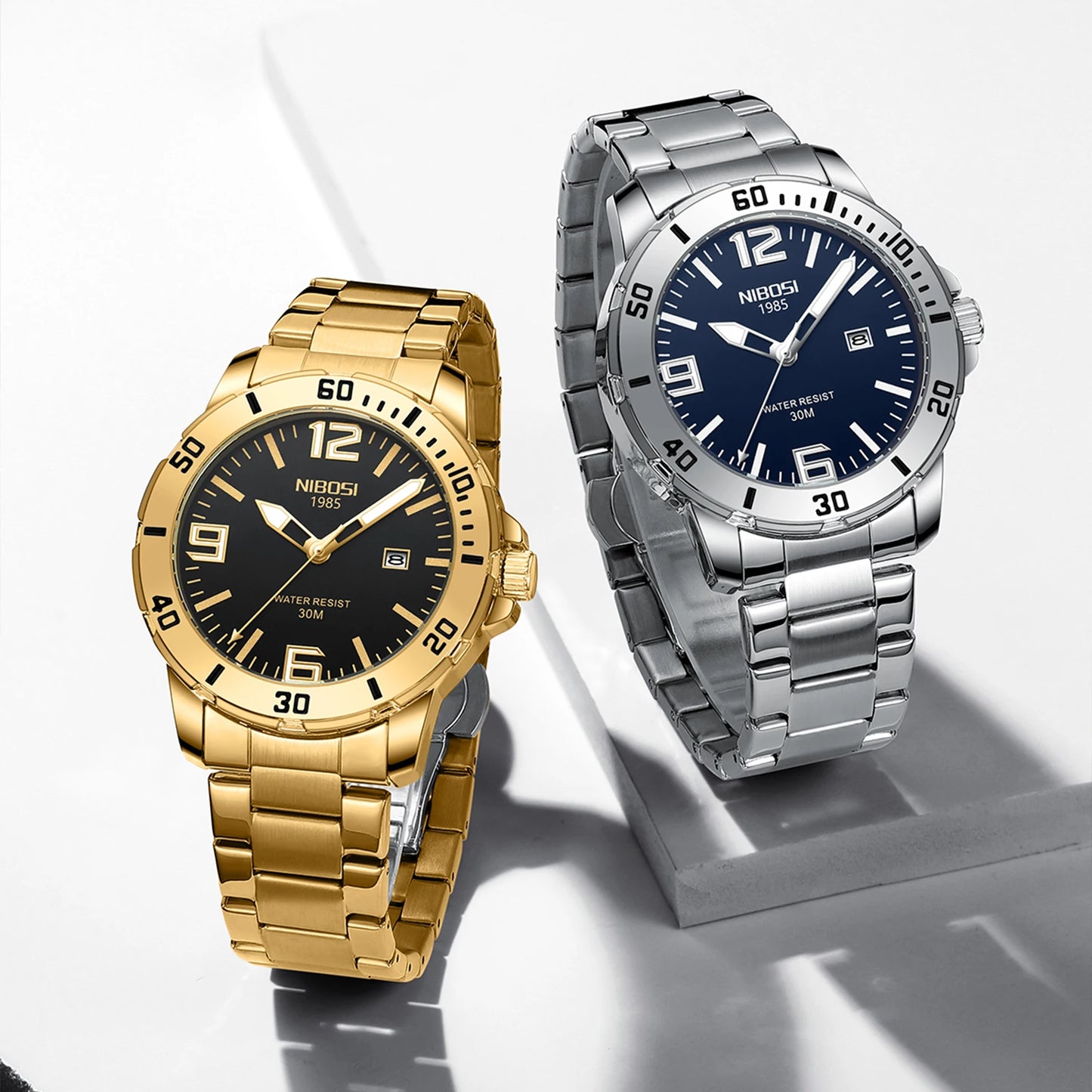 NIBOSI 2589 Luxury Design Quartz Watch Luminous Hands Stainless Steel Strap Men Watches
