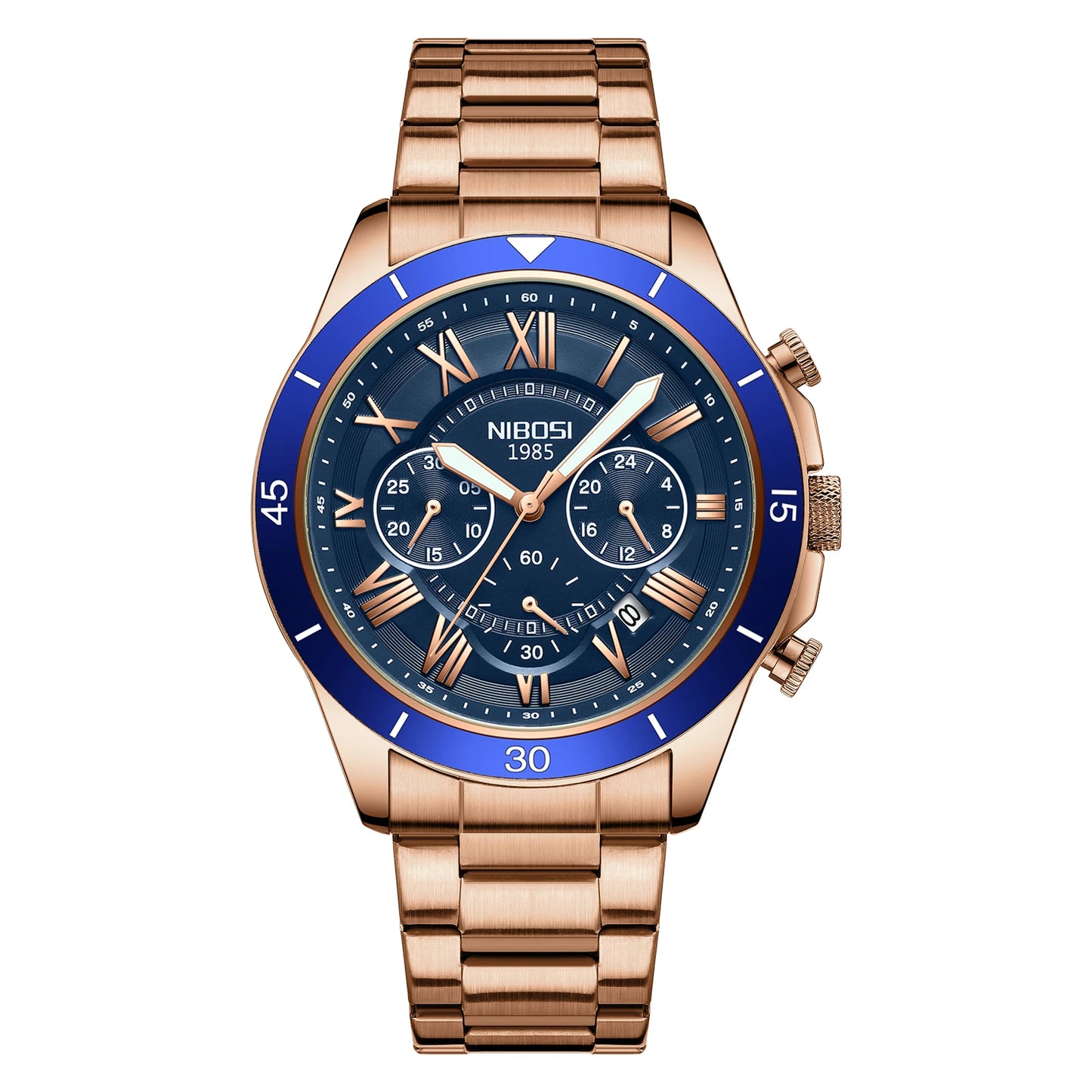 Wholesale Factory NIBOSI 2652 Mens Blue Leather Strap Quartz Wrist Watch Brand New Hot Handwatch for Men
