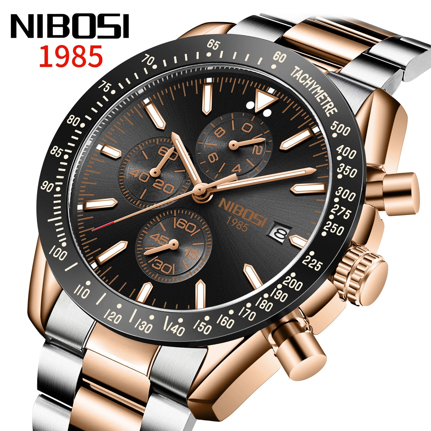 NIBOSI 2615 Chronograph Auto Date Waterproof Luminous Hands Quartz Watch With Small Three Needle