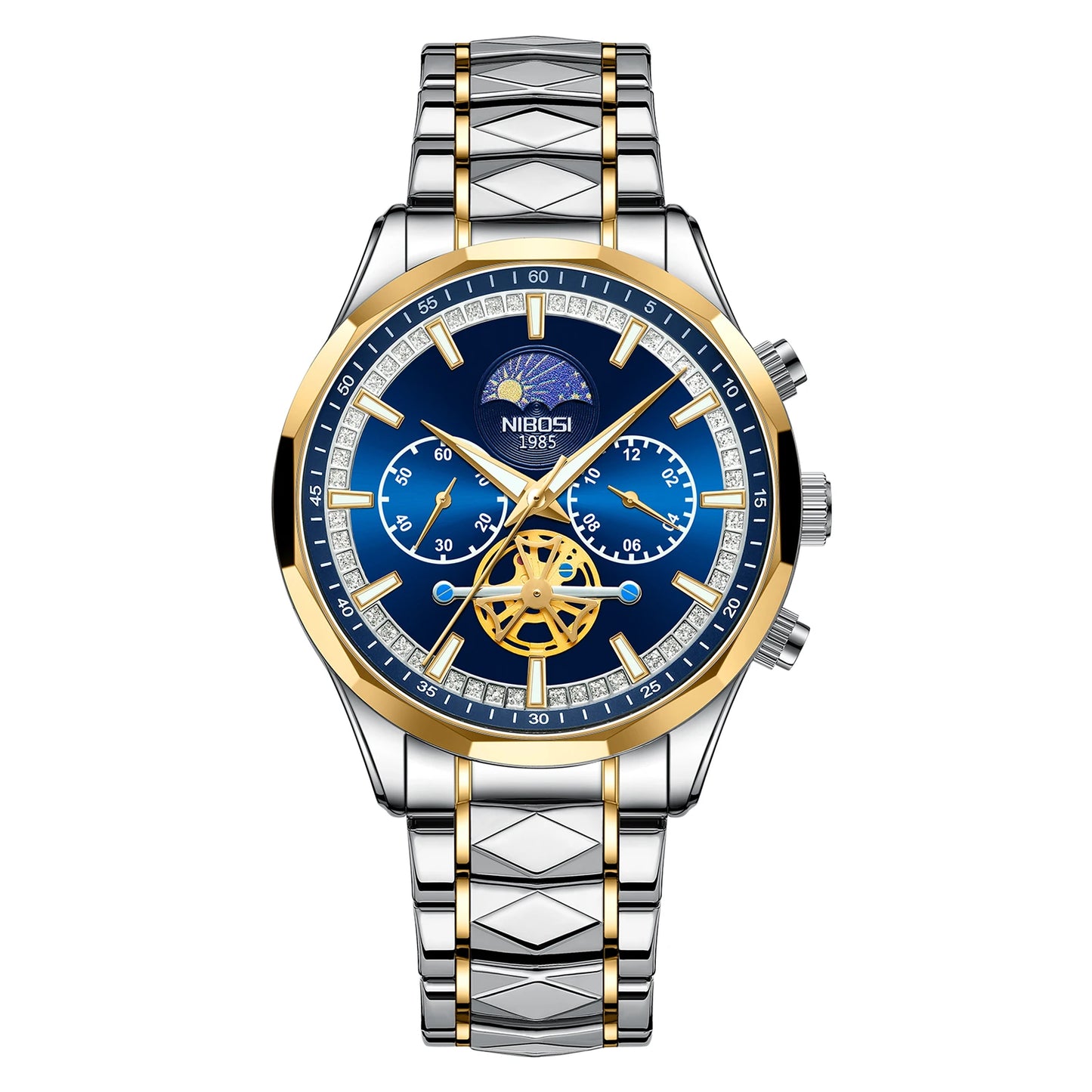 NIBOSI 2656 New Model Fashion Stainless Steel Band Chronograph Three Small Needles Quartz Watch for Men