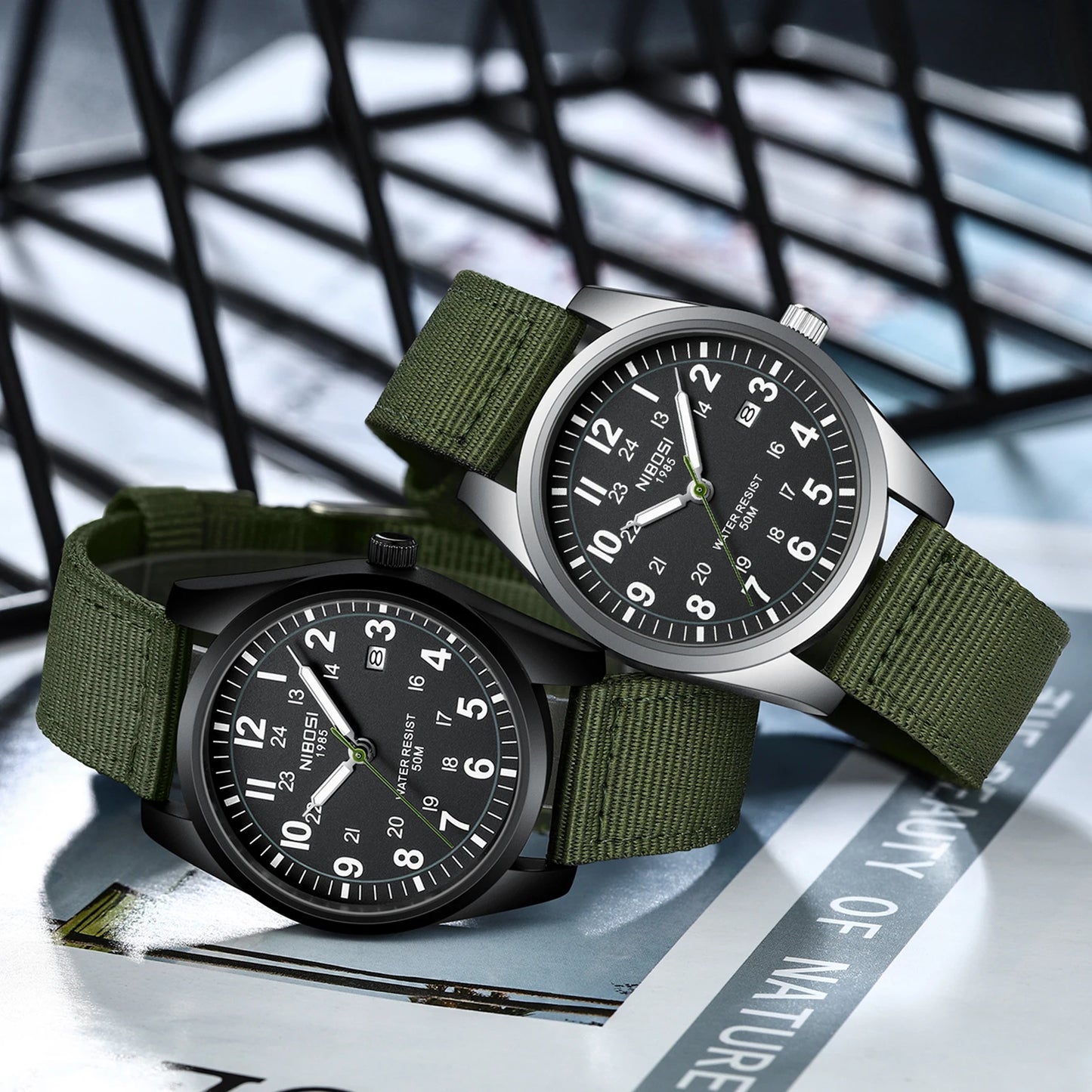 NIBOSI 2639 Luxury Men Date Black Watch Male Quartz 3ATM Waterproof Fashion Nylon Business Wristwatches Relojes Hombre