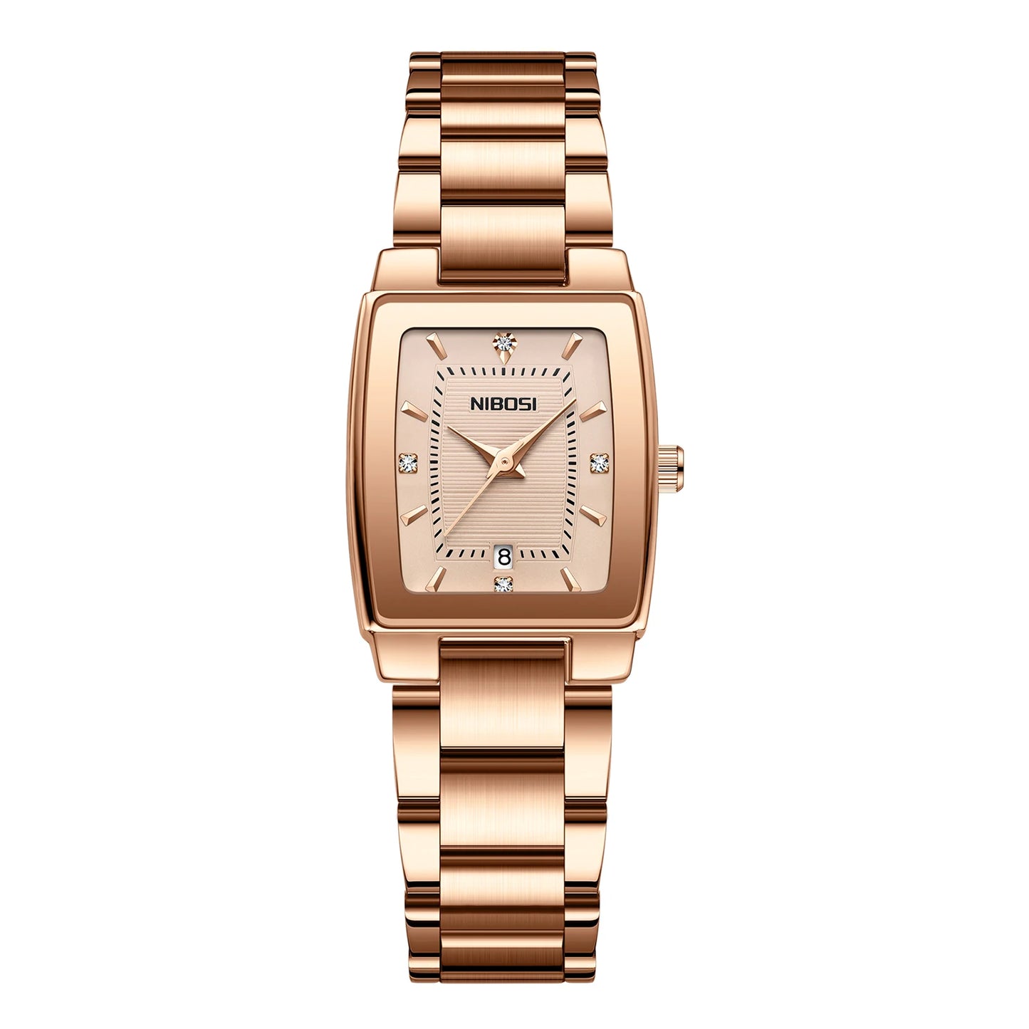 NIBOSI 2671 Square Fashion Ladies Quartz Watch Stainless Steel Bracelet Waterproof Women Wristwatch