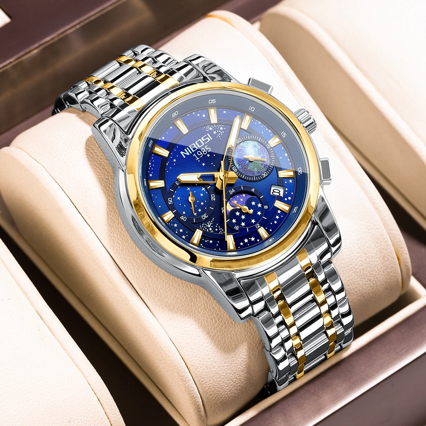 NIBOSI 2651 Men's Watches Fashion Business Starry Sky Dial Quartz Watches Luxury Waterproof Luminous Watch for Men