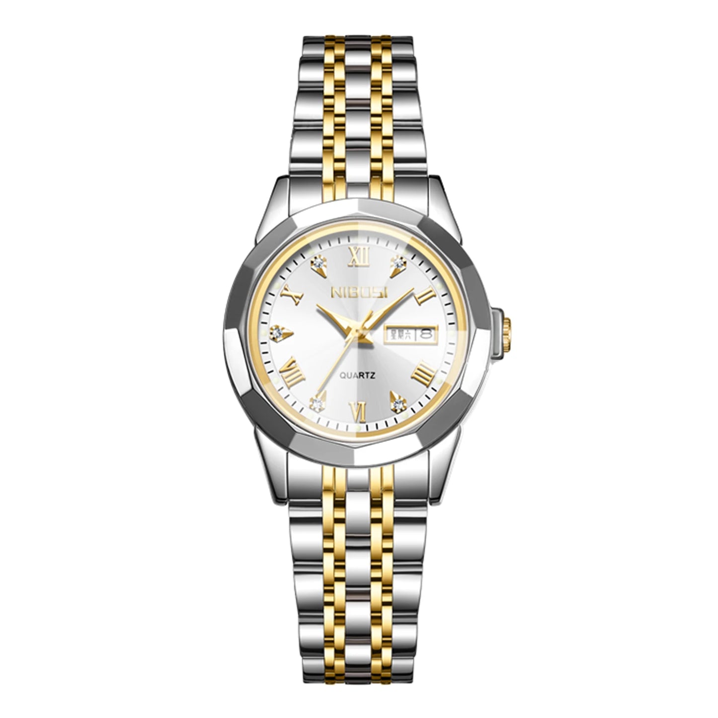 NIBOSI 2618 Women Fashion Luxury Elegant Street Wear Stainless Steel Band Mineral Glass Quartz Watch
