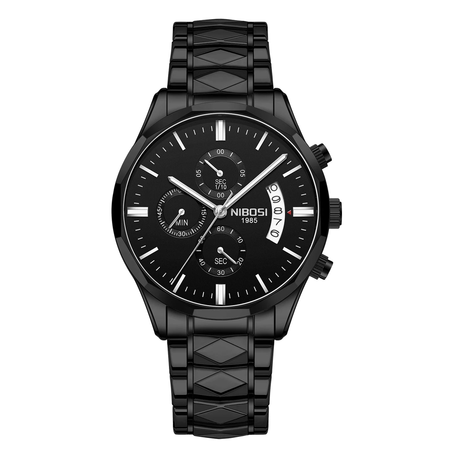 NIBOSI 2655 Multi-function Chronograph Watches Waterproof Quartz Watch for Men Stainless Steel Strap Men Wristwatch