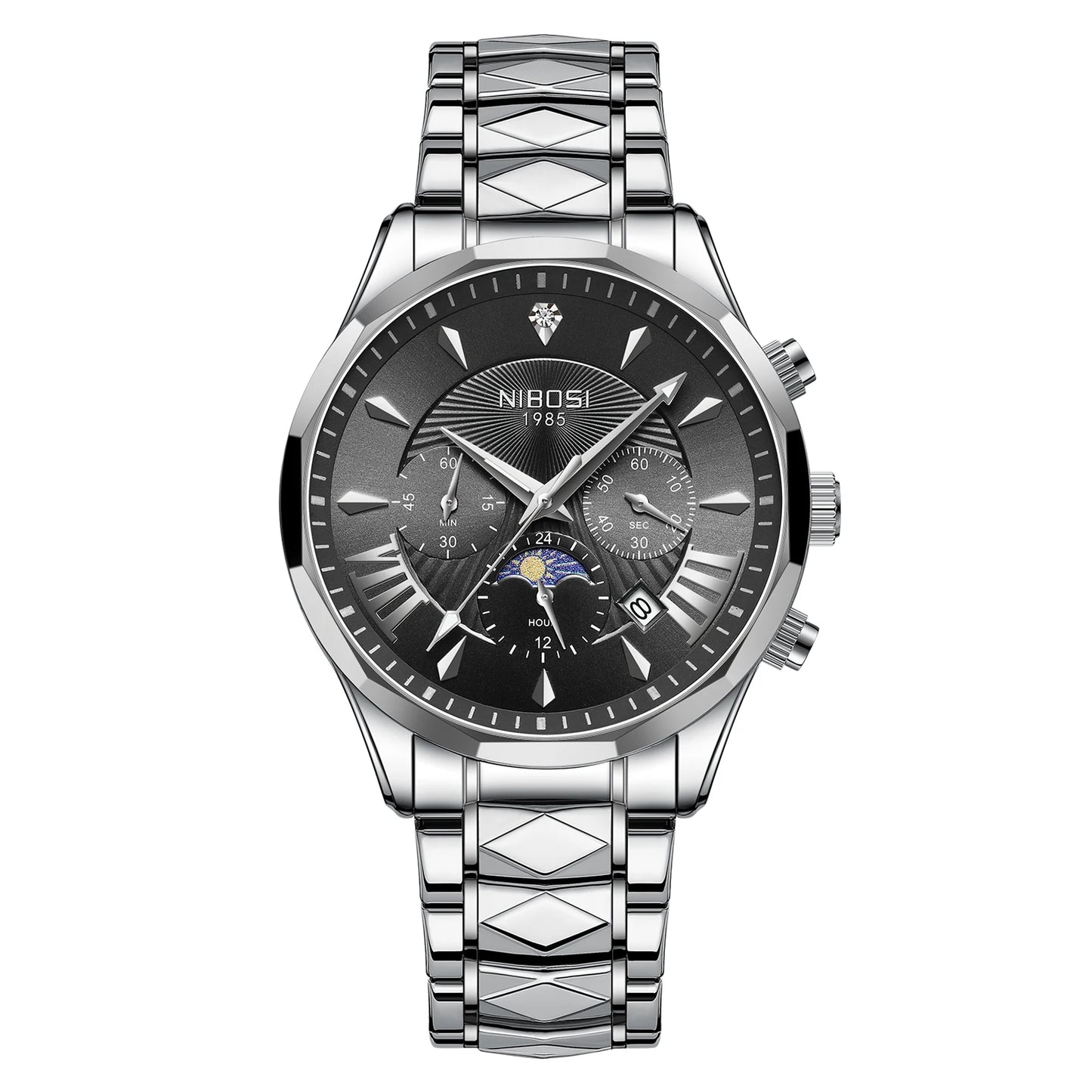 NIBOSI 2659 Mens Fashion Antique Auto Date Chronograph Alloy Case Stainless Steel Quartz Watch
