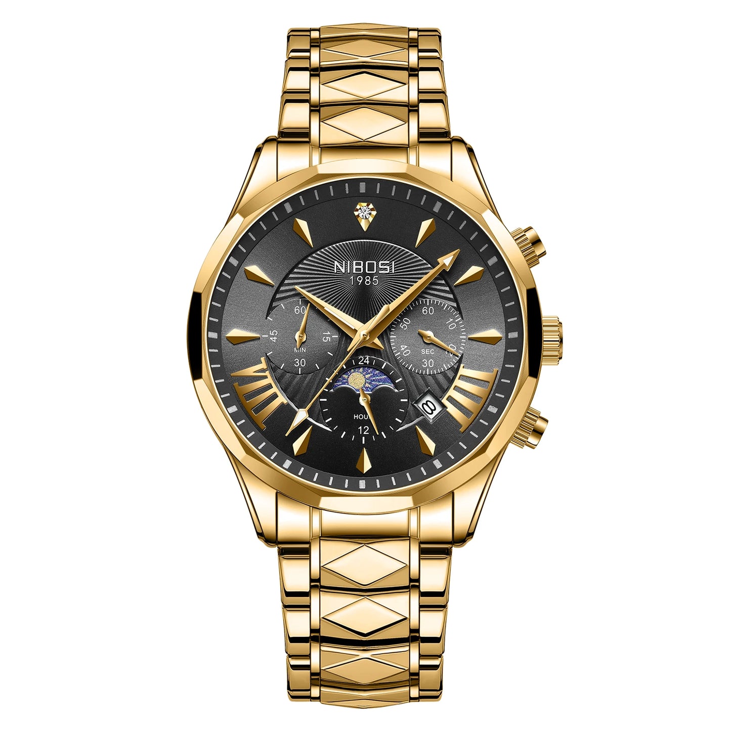 NIBOSI 2659 Mens Fashion Antique Auto Date Chronograph Alloy Case Stainless Steel Quartz Watch