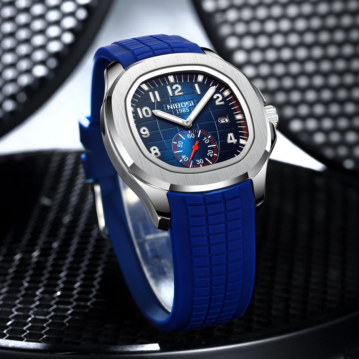 NIBOSI 2653 Mens Sports Style Green Blue Silicone Rubber Strap Waterproof Luminous Hands Quartz Watch