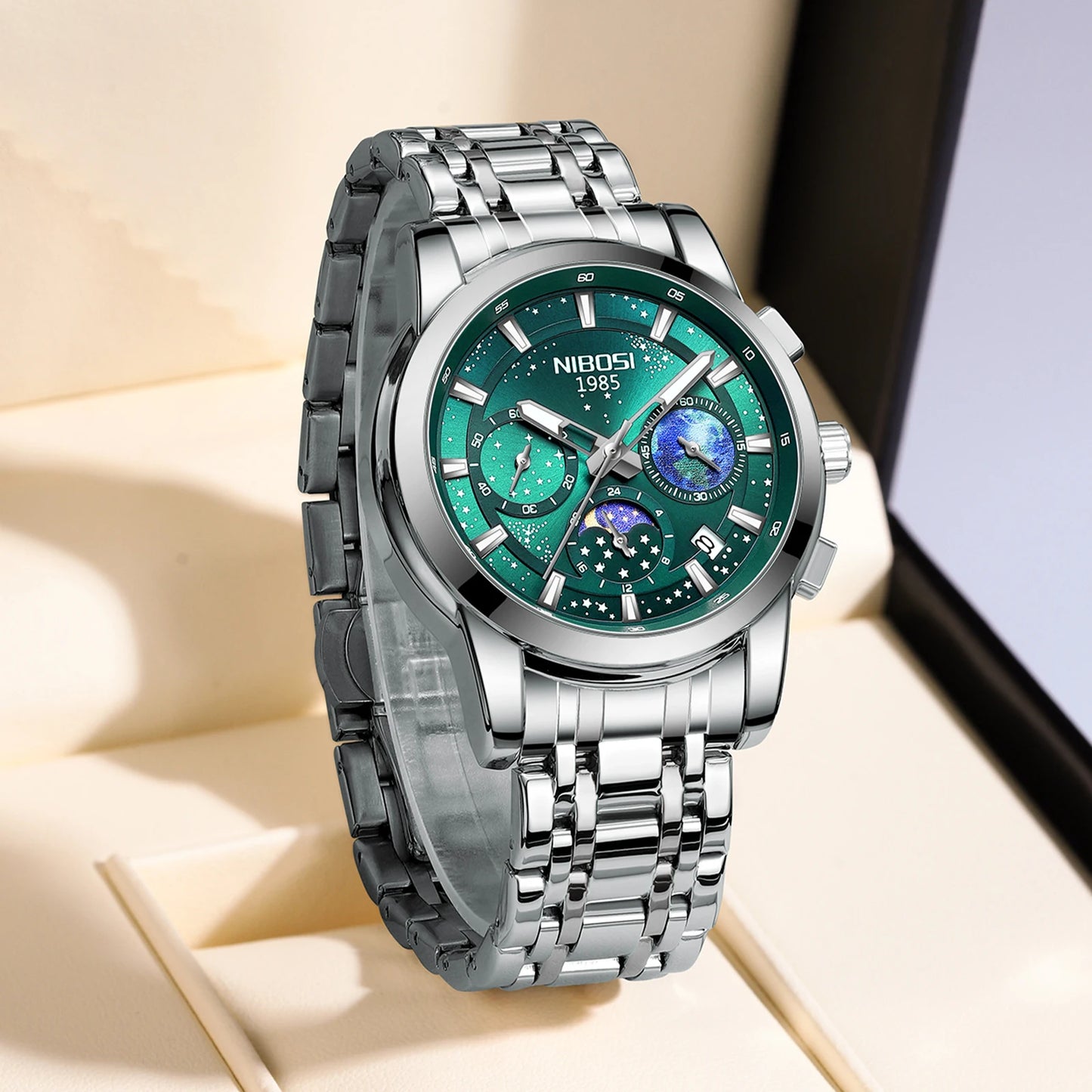 NIBOSI 2651 Men's Watches Fashion Business Starry Sky Dial Quartz Watches Luxury Waterproof Luminous Watch for Men