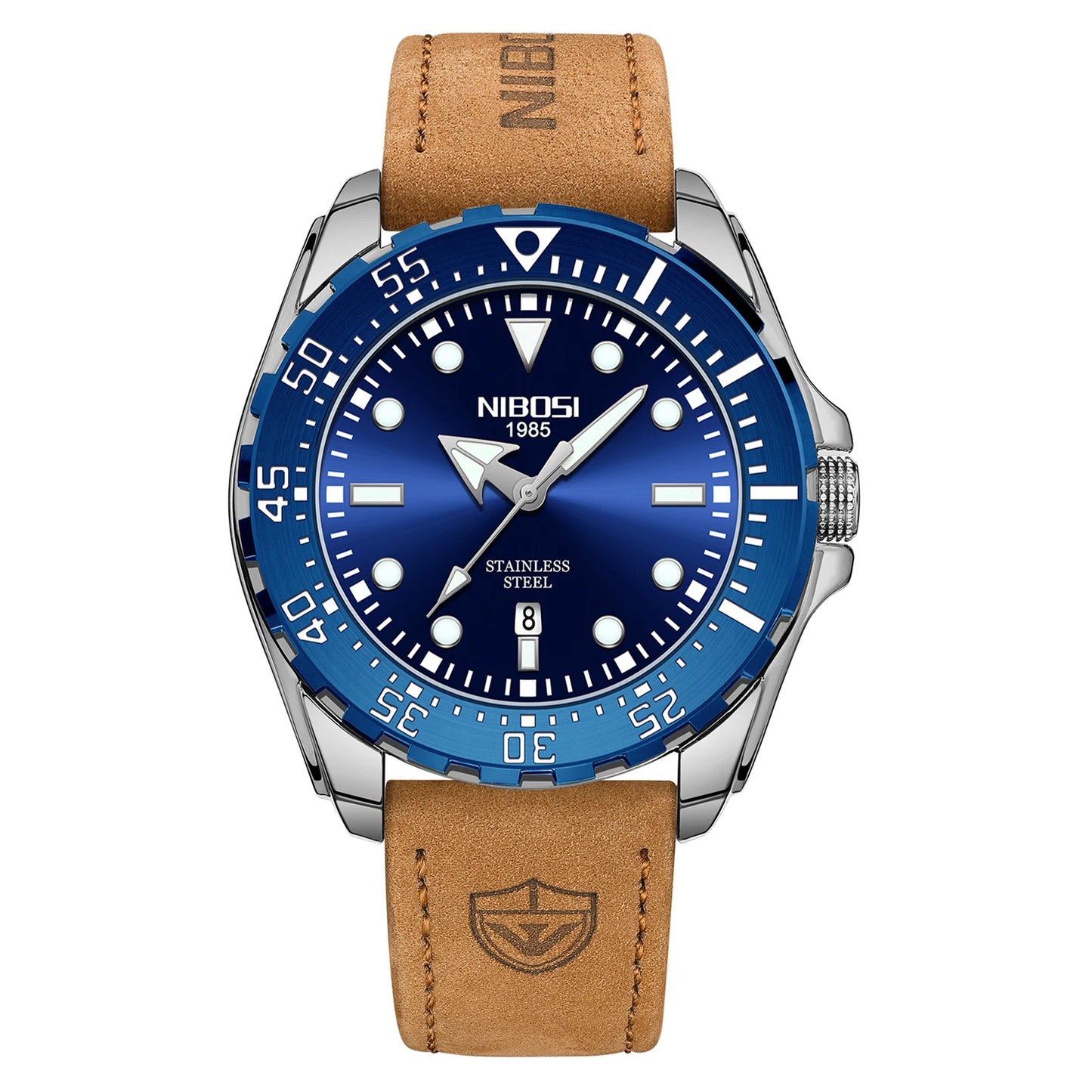 NIBOSI 2616 Men's Business Solid Steel Strip High-end Luminous Calendar Waterproof Black Blue Watch