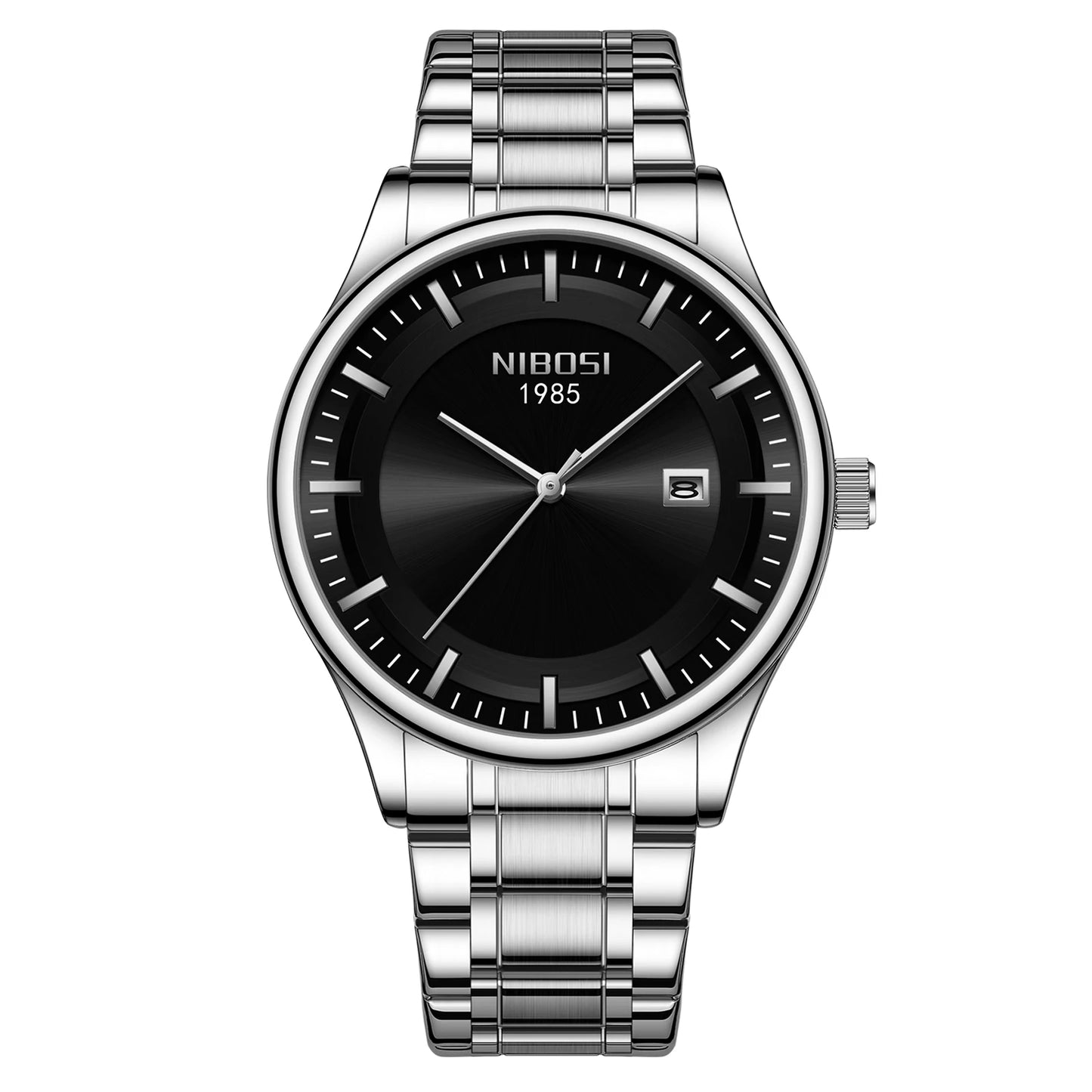 NIBOSI 2631 Business Men Auto Date Stainless Steel Band 3ATM Waterproof Quartz Wrist Watch