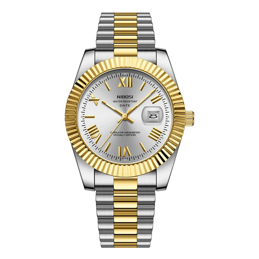 2025 NEW NIBOSI 2678 Fashion Golden Gents Quartz Watch Stainless Steel Band Waterproof Simple Business Wristwatch
