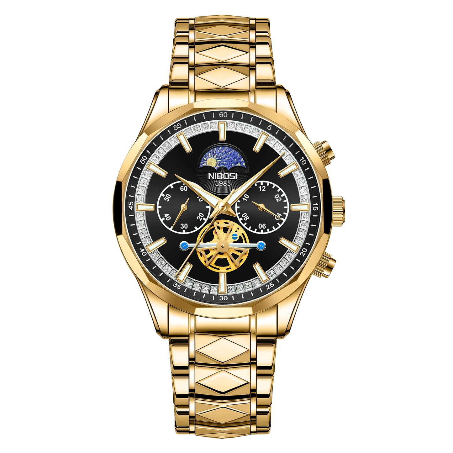 NIBOSI 2656 New Model Fashion Stainless Steel Band Chronograph Three Small Needles Quartz Watch for Men