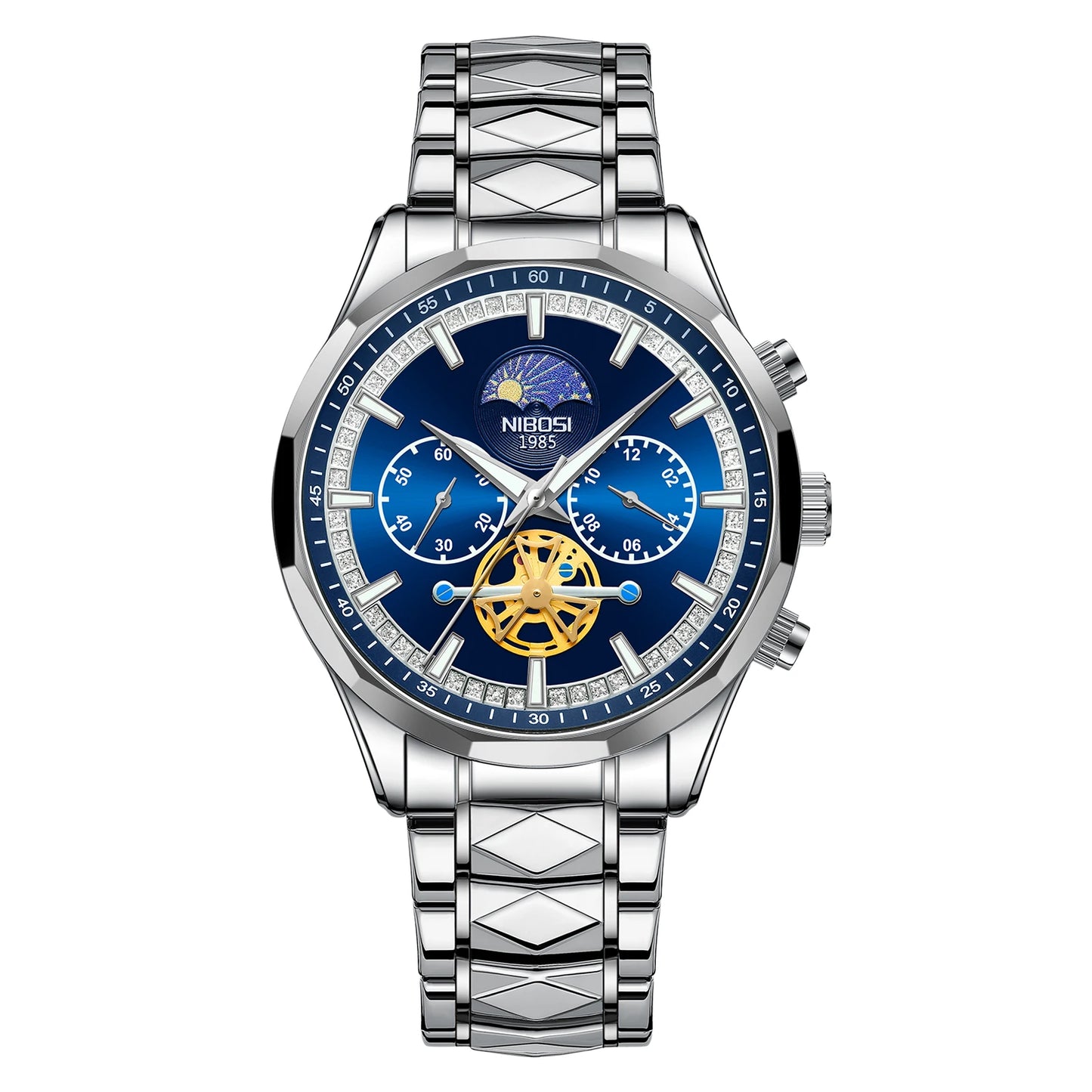 NIBOSI 2656 New Model Fashion Stainless Steel Band Chronograph Three Small Needles Quartz Watch for Men