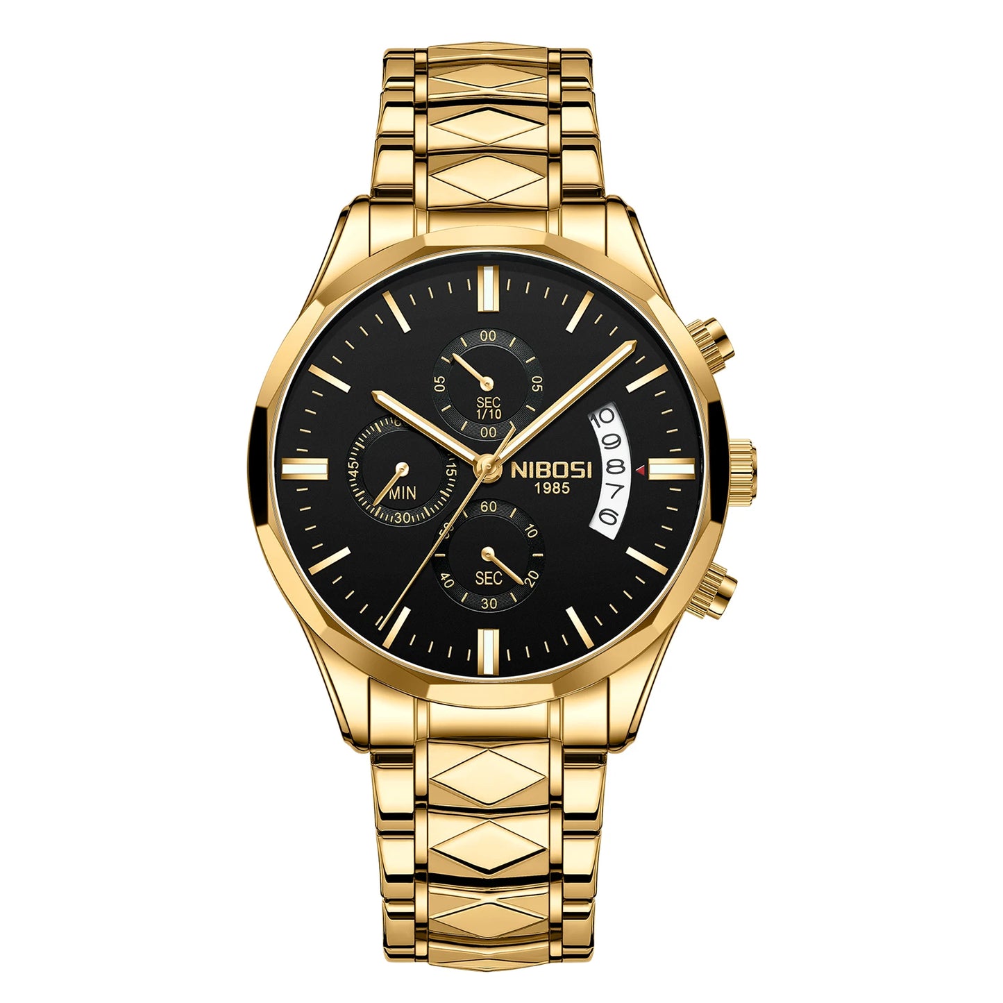 NIBOSI 2655 Multi-function Chronograph Watches Waterproof Quartz Watch for Men Stainless Steel Strap Men Wristwatch