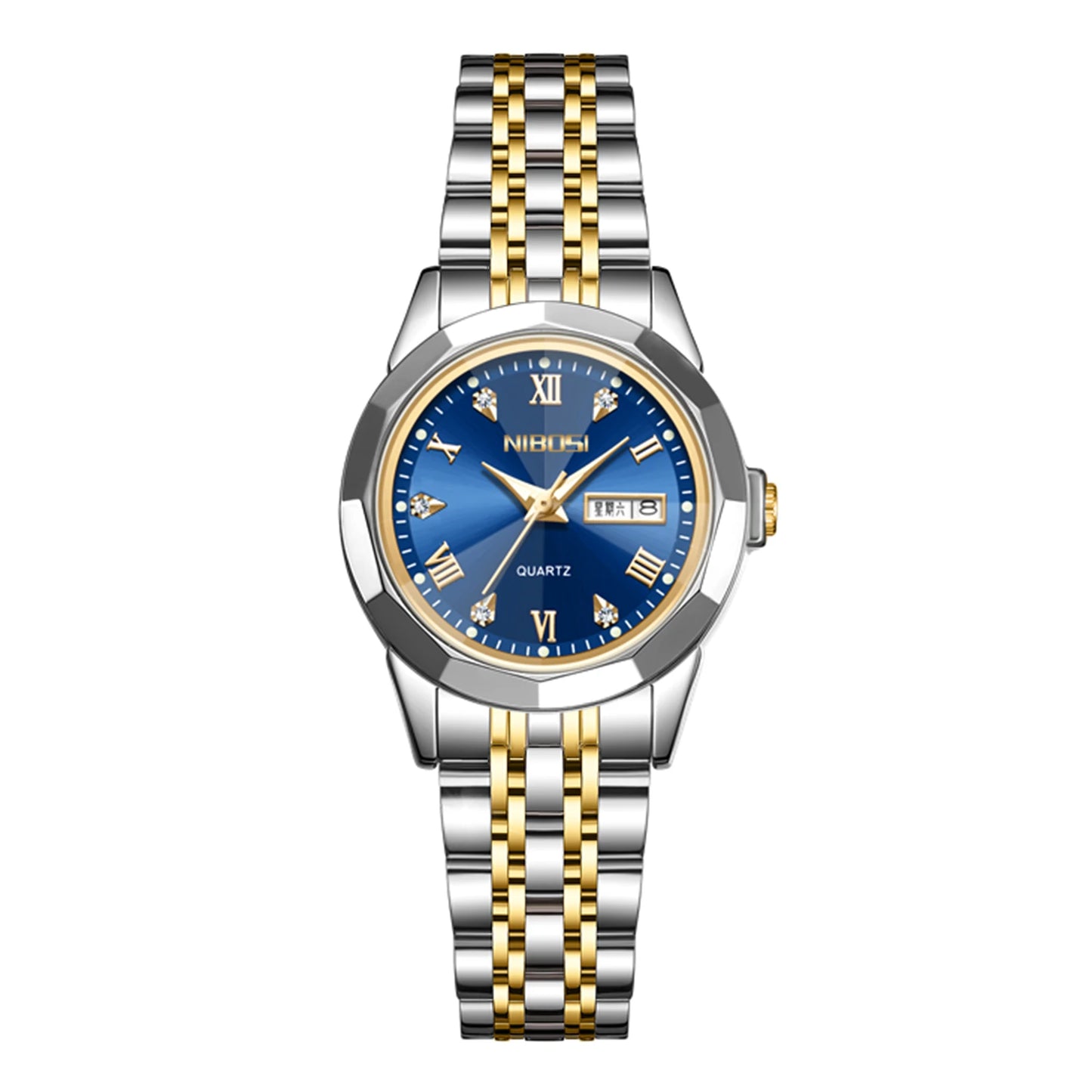 NIBOSI 2618 Women Fashion Luxury Elegant Street Wear Stainless Steel Band Mineral Glass Quartz Watch