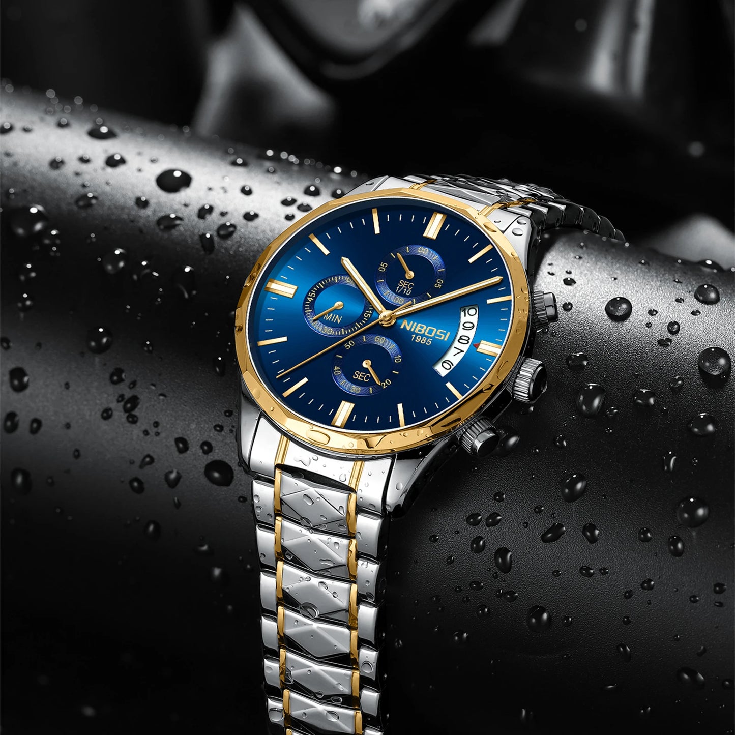 NIBOSI 2655 Multi-function Chronograph Watches Waterproof Quartz Watch for Men Stainless Steel Strap Men Wristwatch
