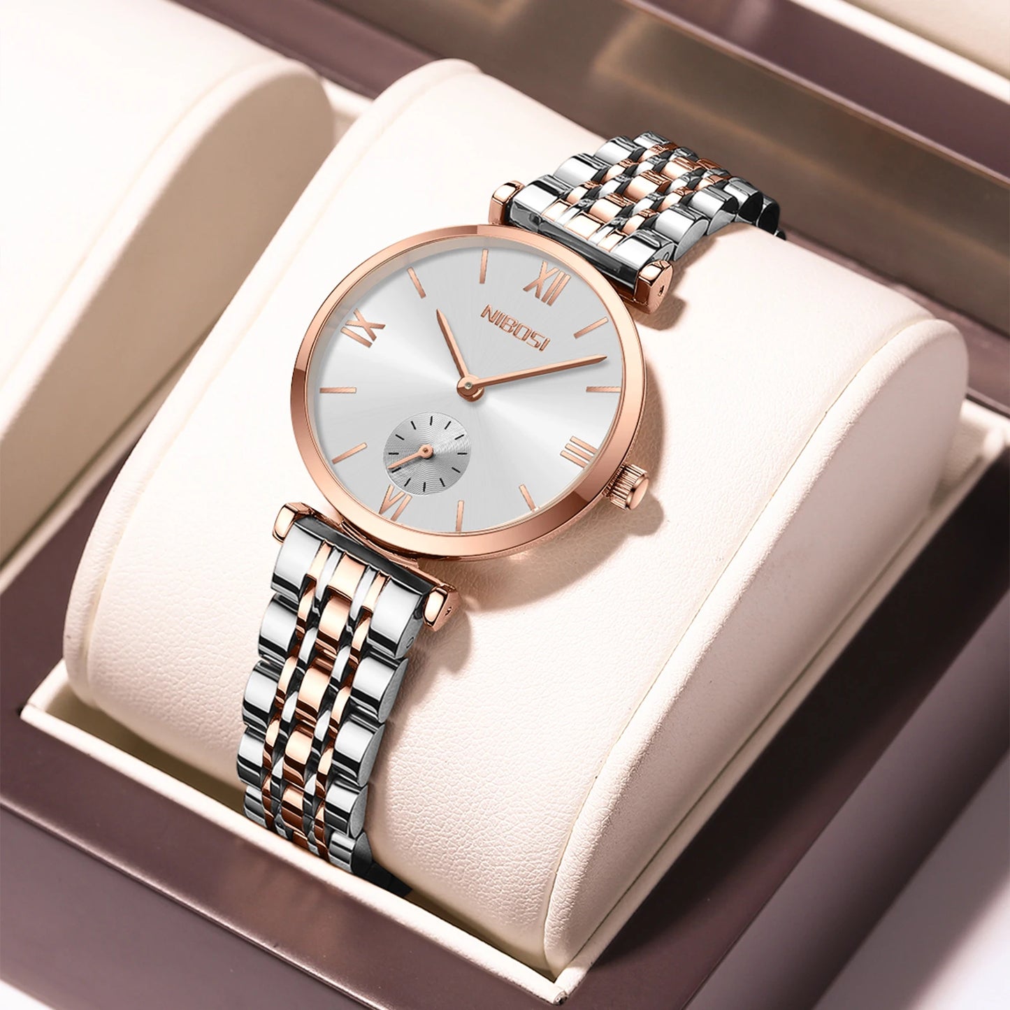 NIBOSI 2620 Wholesale Simple Design Rose Gold Steel Minimalist Women Watches Classic Analog Ladies Watch