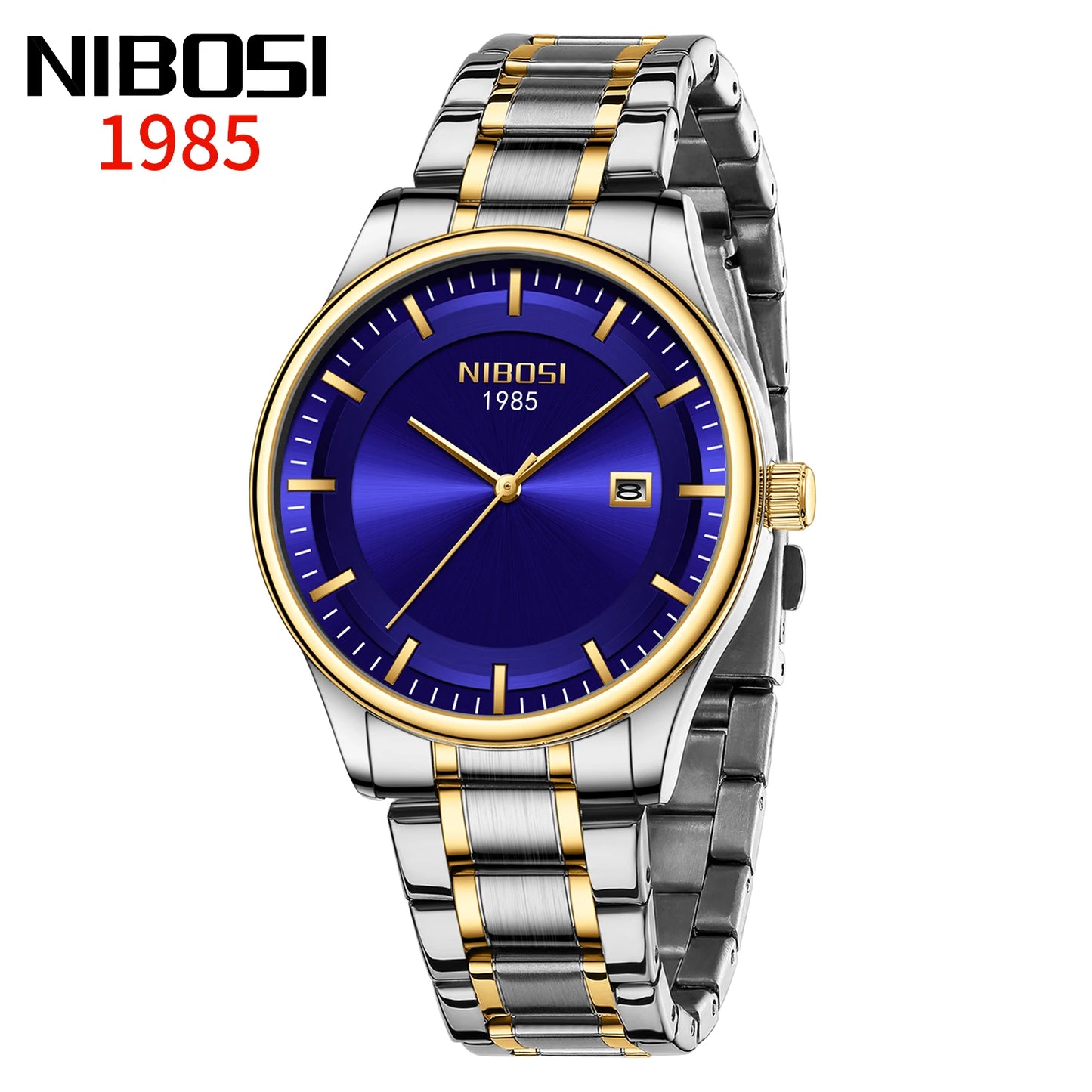 NIBOSI 2631 Business Men Auto Date Stainless Steel Band 3ATM Waterproof Quartz Wrist Watch