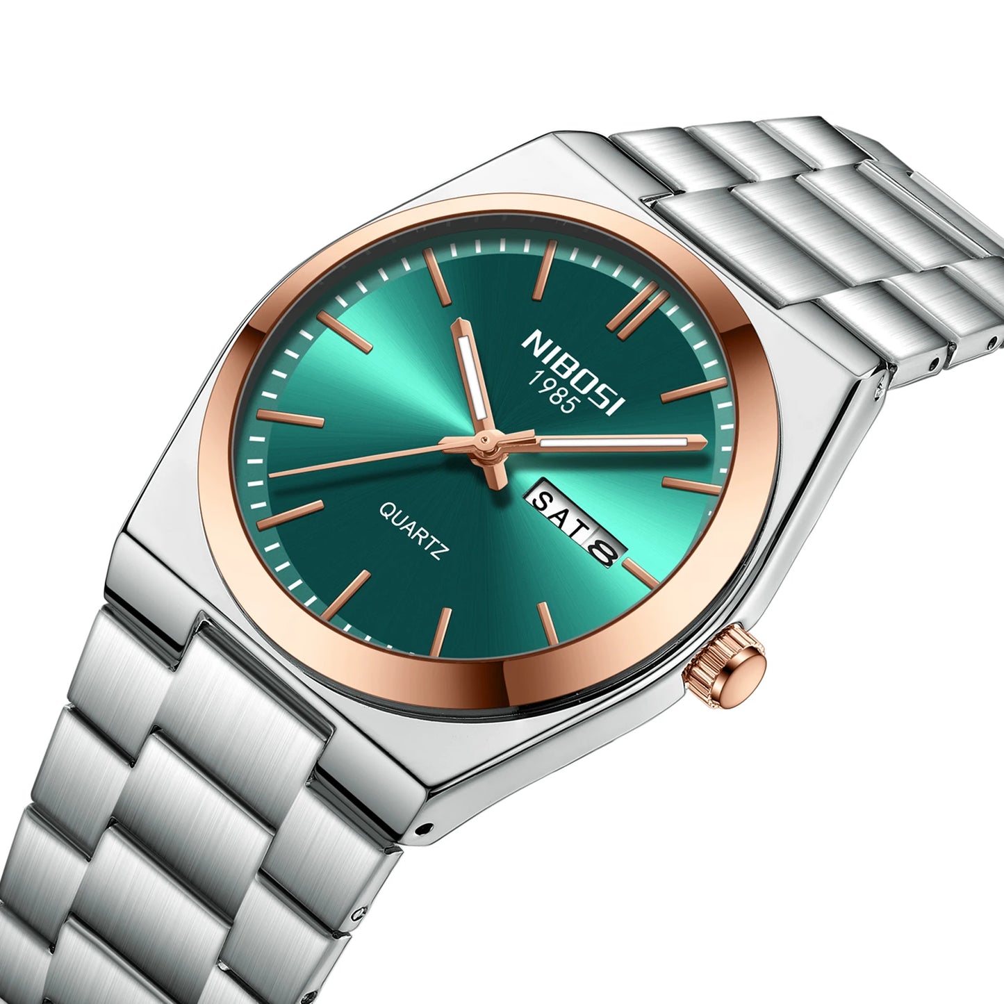 NIBOSI 2658 Men's Quartz Watches Luxury Steel Band Chronograph Glass Simple Design Antique Fashionable Business Calendar Style