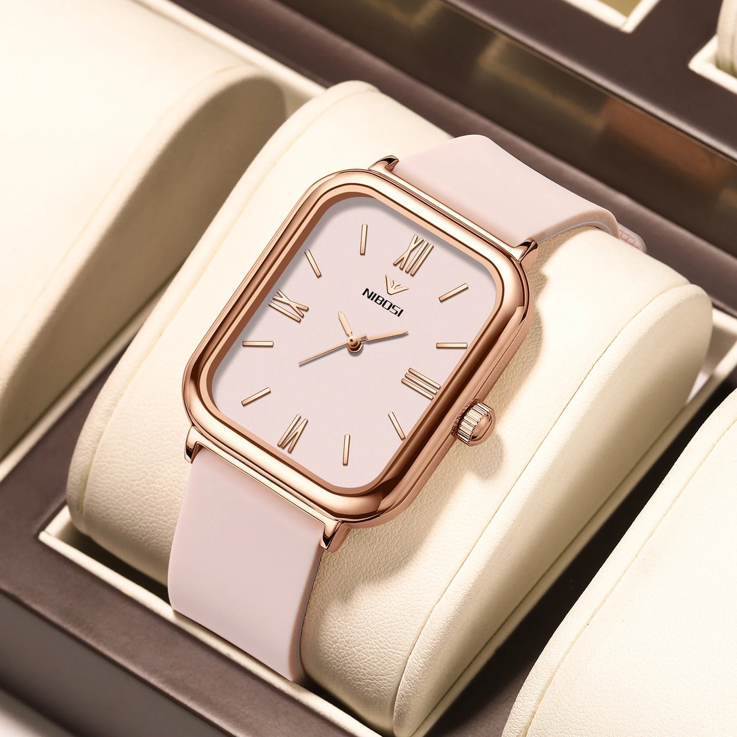 NIBOSI 2562 Customize Logo Simple Design Fashion Ladies Wristwatch Square Dial Silicone Band Women Quartz Watches